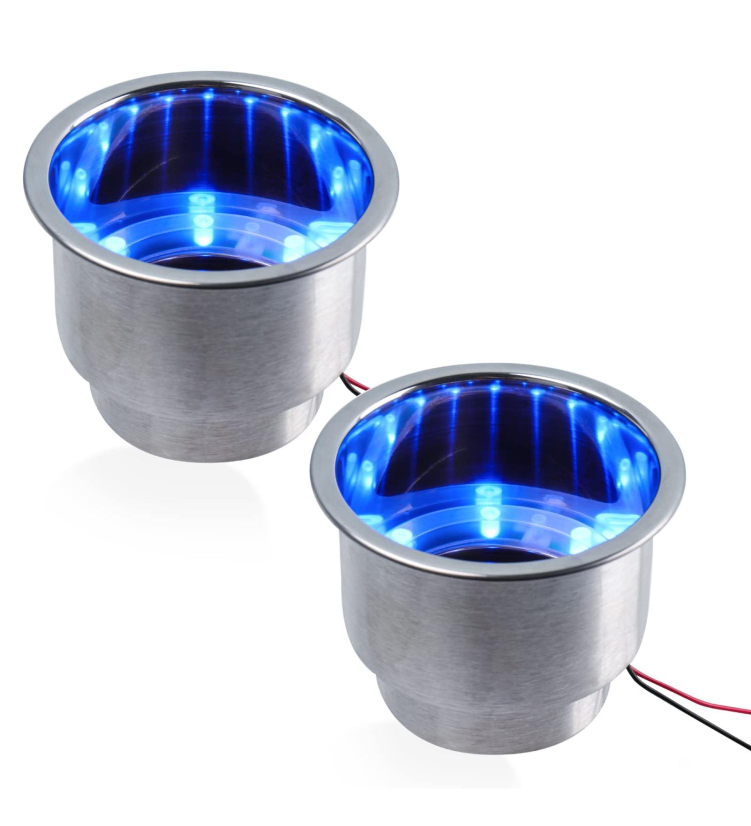 Pebbly Beach 2 PCS Stainless Steel Blue LED Cup Holder Insert for Marine Boat - Drain, Blue (Pack of 2) - Buy Online on GoSupps.com