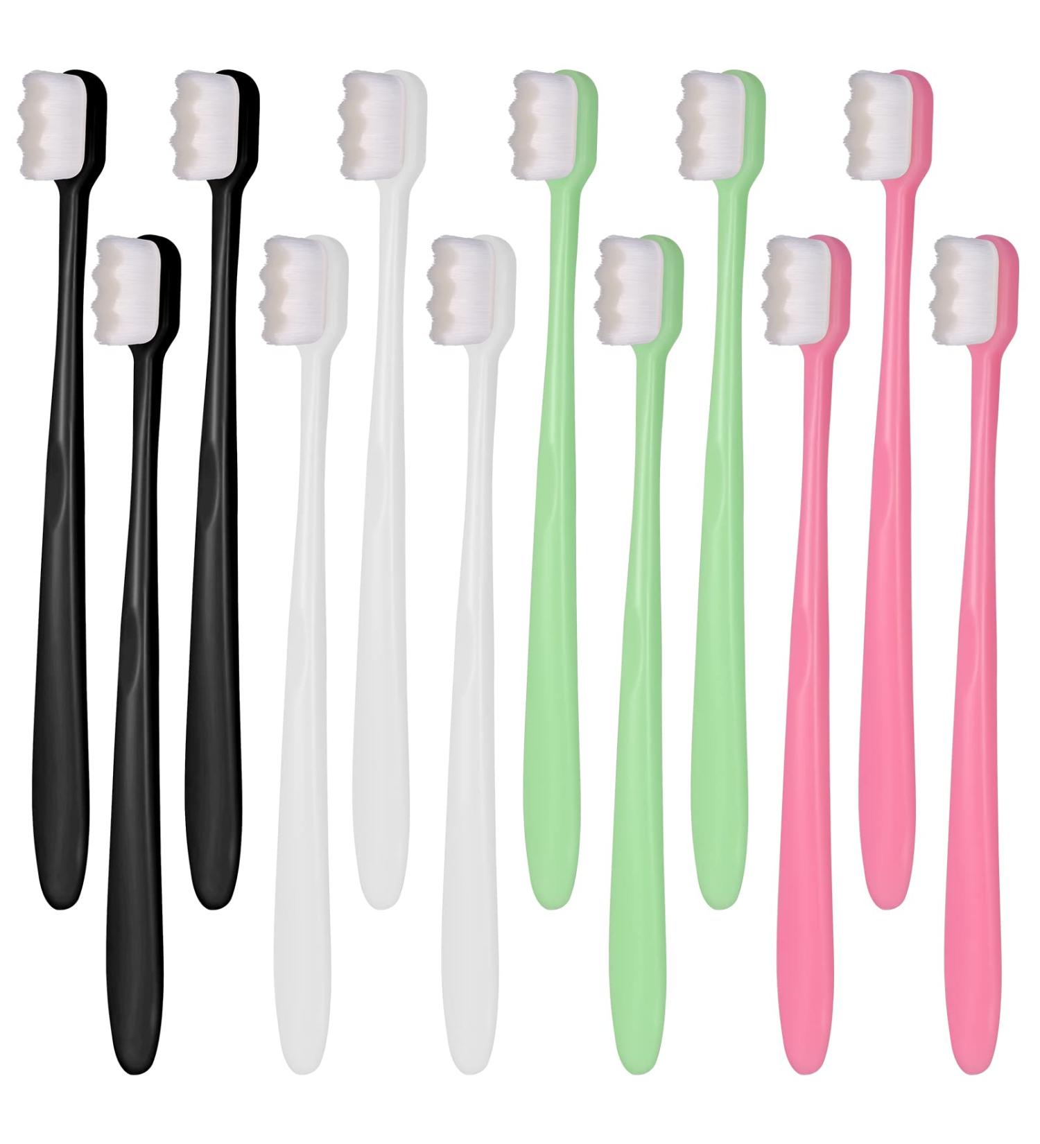 Metagio 12 Soft Micro Nano Toothbrushes | Ultra-Soft Bristles for Sensitive Gums | Adult & Children - Black White Green Pink - Buy Online on GoSupps.com