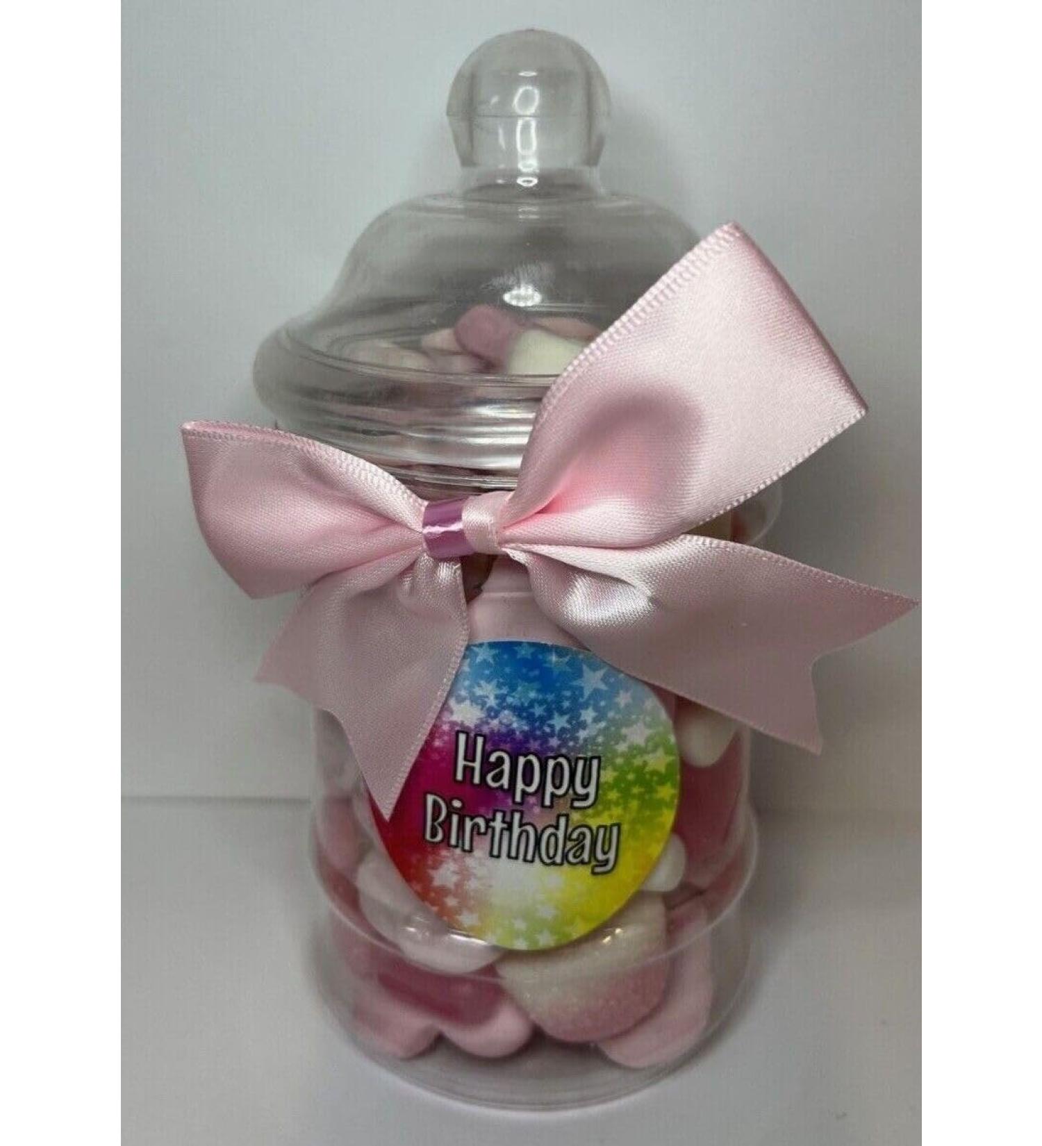 Happy Birthday Filled Pick N Mix Sweet Victorian Jar Gift Personalised Present 380ml pink appro 300g - Buy Online on GoSupps.com