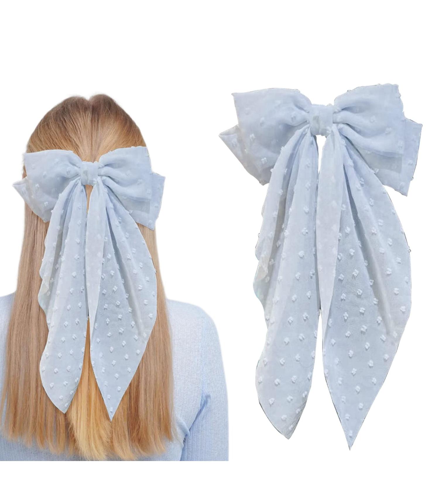 8 Inch Blue Hair Bow - Butterfly Knot Metal & Fabric - Large Women's Fashion Accessory - Buy Online on GoSupps.com