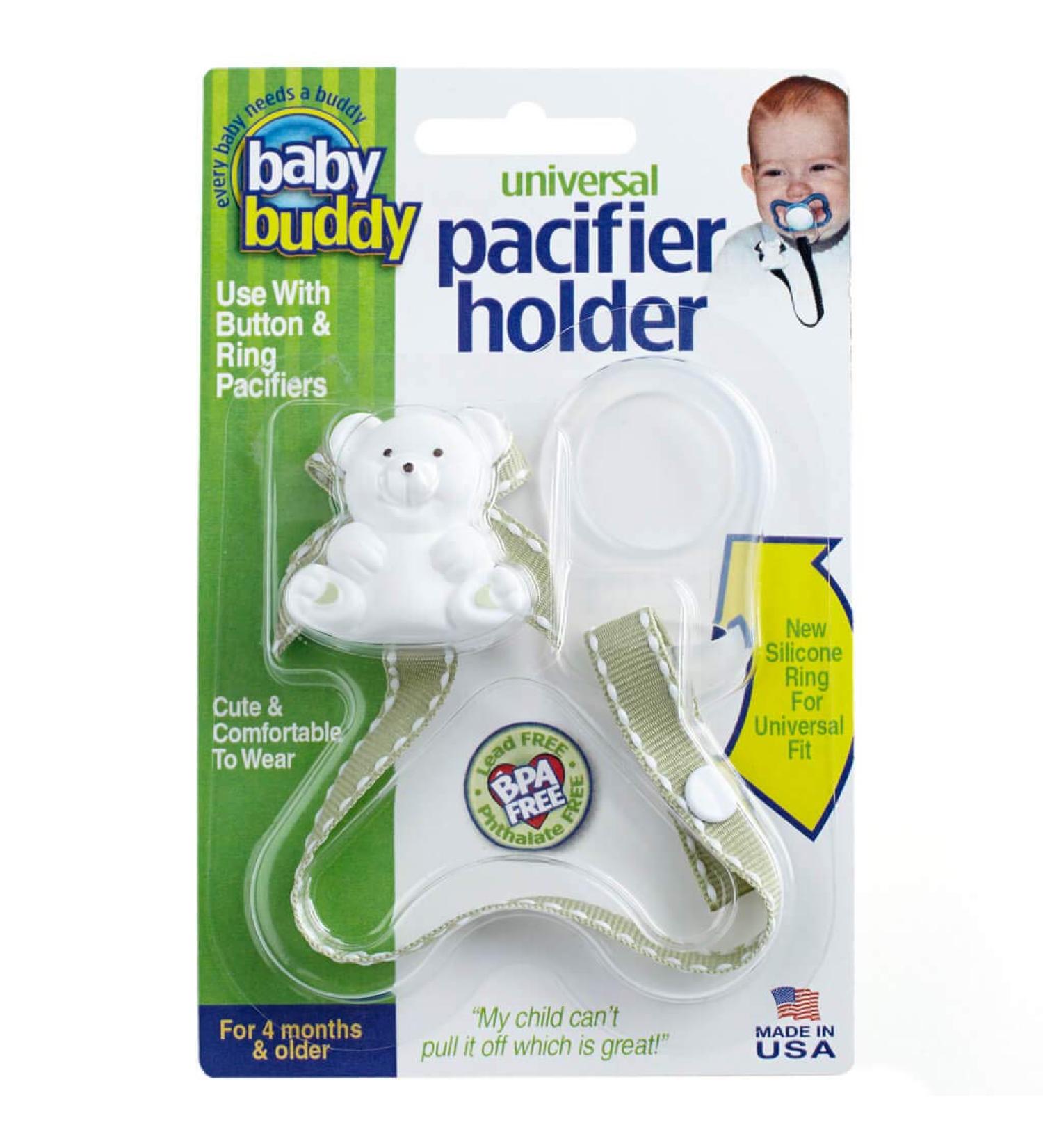 Baby Buddy Universal Pacifier Holder Clip - Sage with White Stitch | Silicone Ring Attachment | for Babies 4 Months+ | Toddler Boys & Girls - Buy Online on GoSupps.com