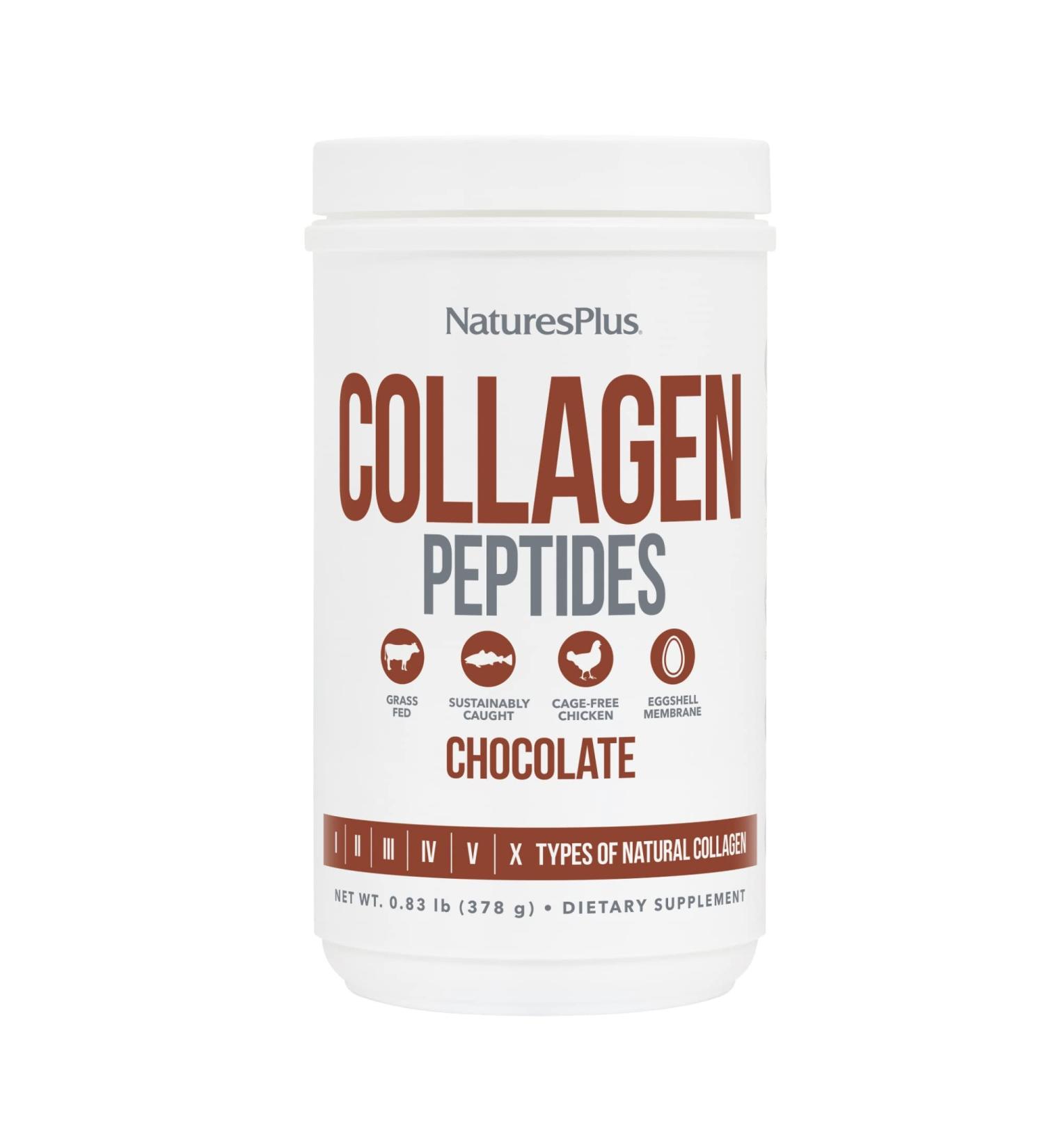 NaturesPlus Collagen Peptides Chocolate - 0.83 lb Powder - Hair Skin Nail & Joint Health Immune System Support - Non-GMO Gluten Free - 14 Servings Chocolate 14 Servings (Pack of 1) - Buy Online on GoSupps.com