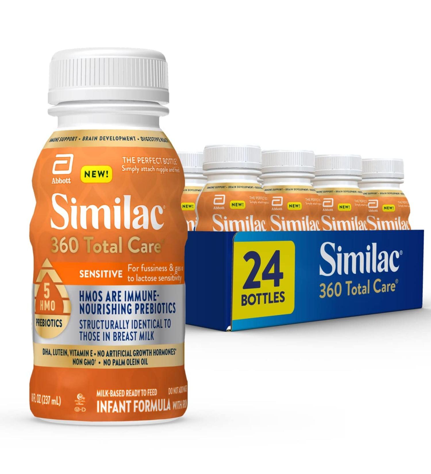 Similac 360 Total Care Sensitive Non-GMO Infant Formula | 5 HMO Prebiotics | Fights Fussiness & Gas | Lactose Sensitivity | Ready-to-Feed | 8 Fl Oz x 24 - Buy Online on GoSupps.com