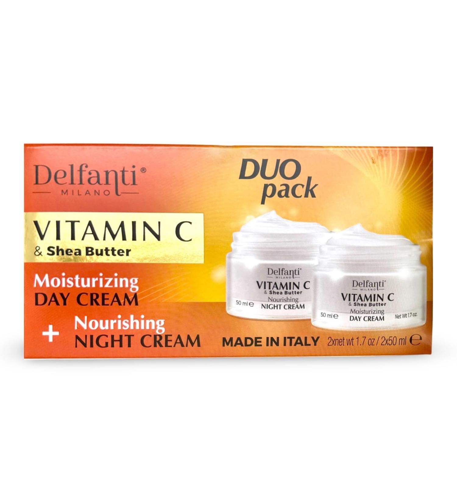 Delfanti-Milano Vitamin C & Shea Butter Duo Pack | Day & Night Creams for Face Neck & D collet | Moisturizing & Nourishing Made in Italy - Buy Online on GoSupps.com
