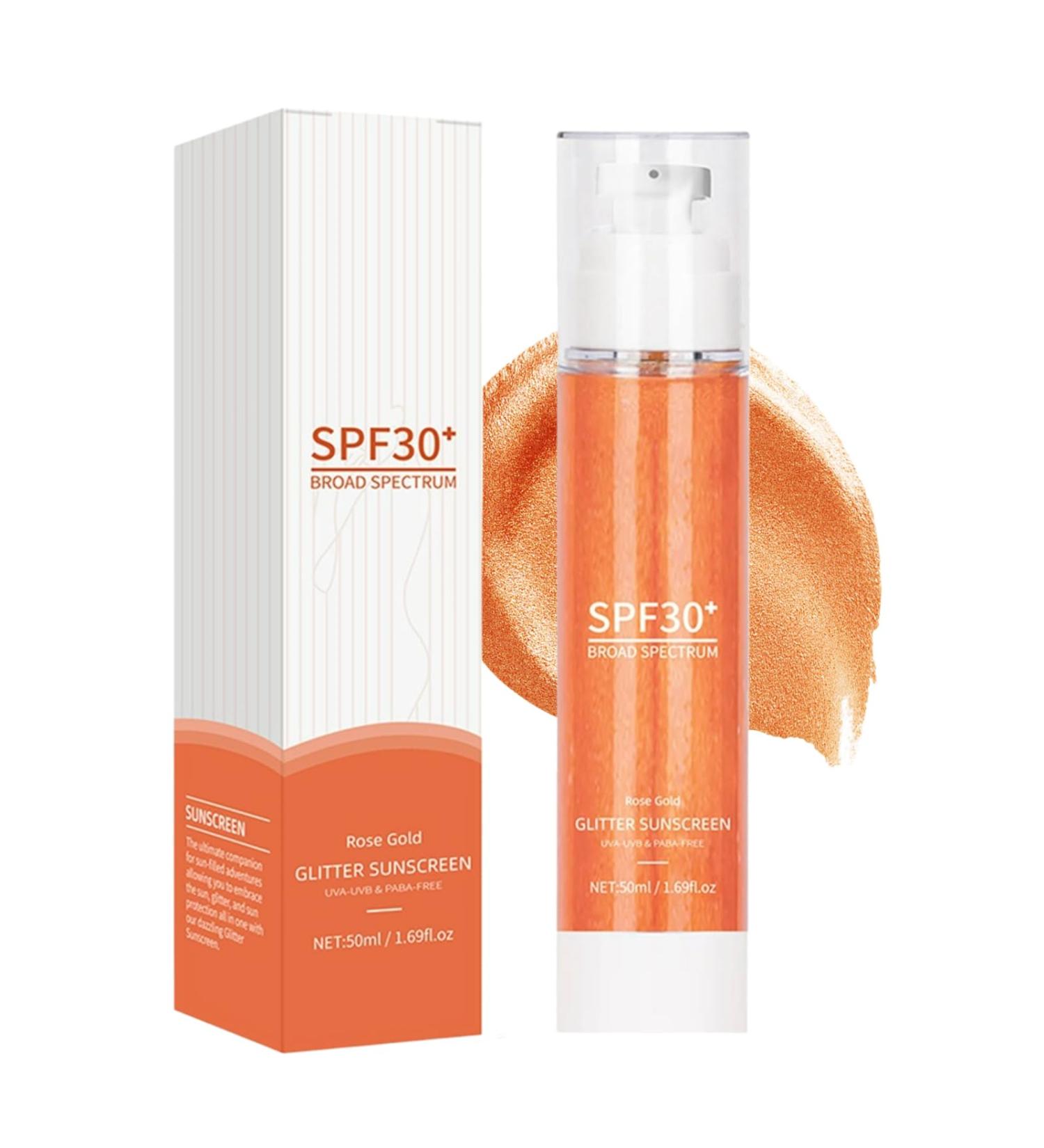 Body Glow Shimmering Gel with SPF 30+ Glitter Effect & Broad Spectrum Protection Lightweight Glow Body Oil Non-Sticky Formula Quick Absorbing for Face & Body Vegan (Rose Gold) - Buy Online on GoSupps.com