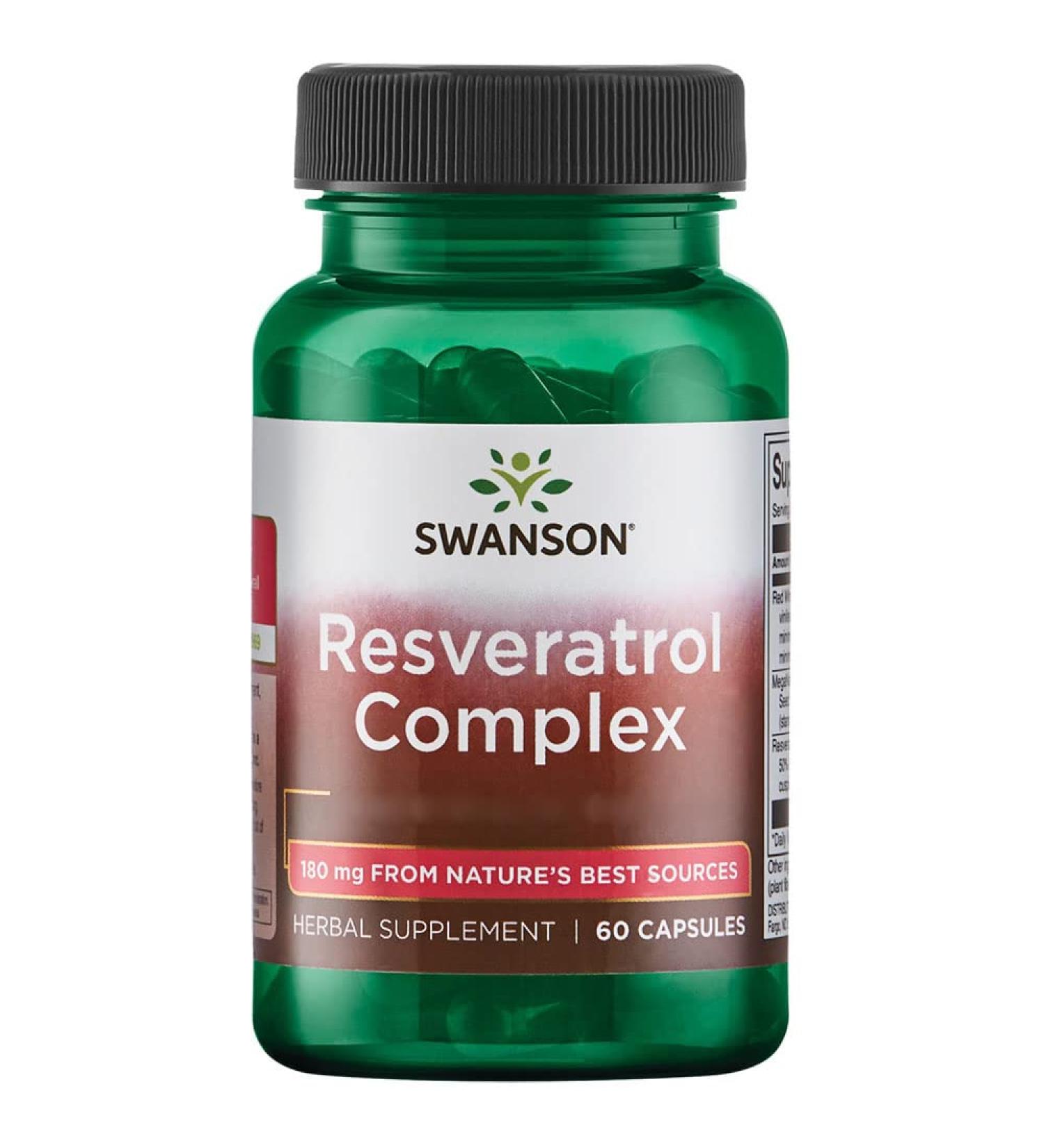 Swanson Resveratrol Complex 180mg - High Dosage 60 Capsules Soy-Free Gluten-Free Non-GMO Laboratory Tested for Optimal Health - Buy Online on GoSupps.com