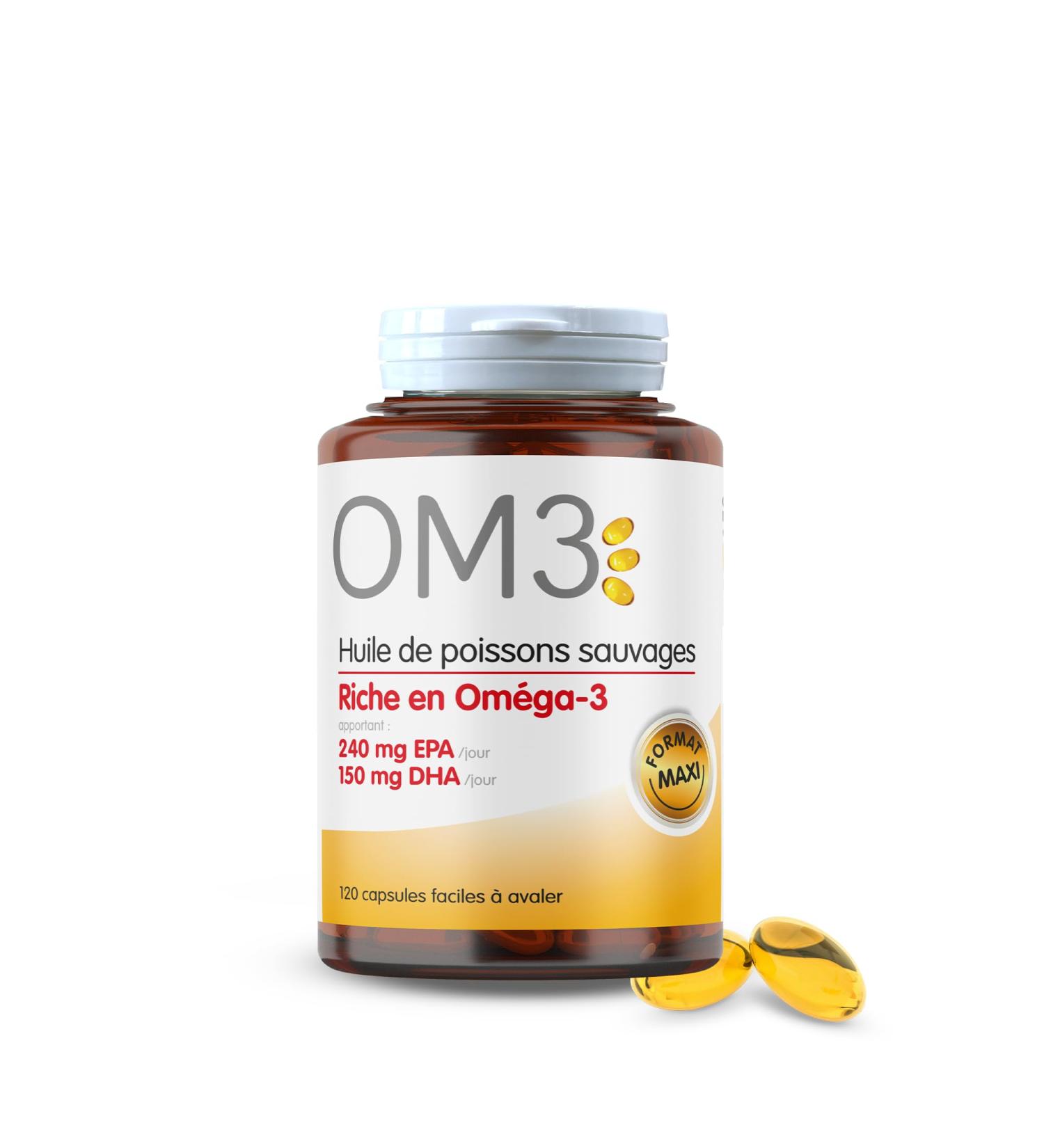 OM3 - Wild fish oil rich in Omega 3 -Normal heart function - Maxi format - 120 capsules - Buy Online on GoSupps.com