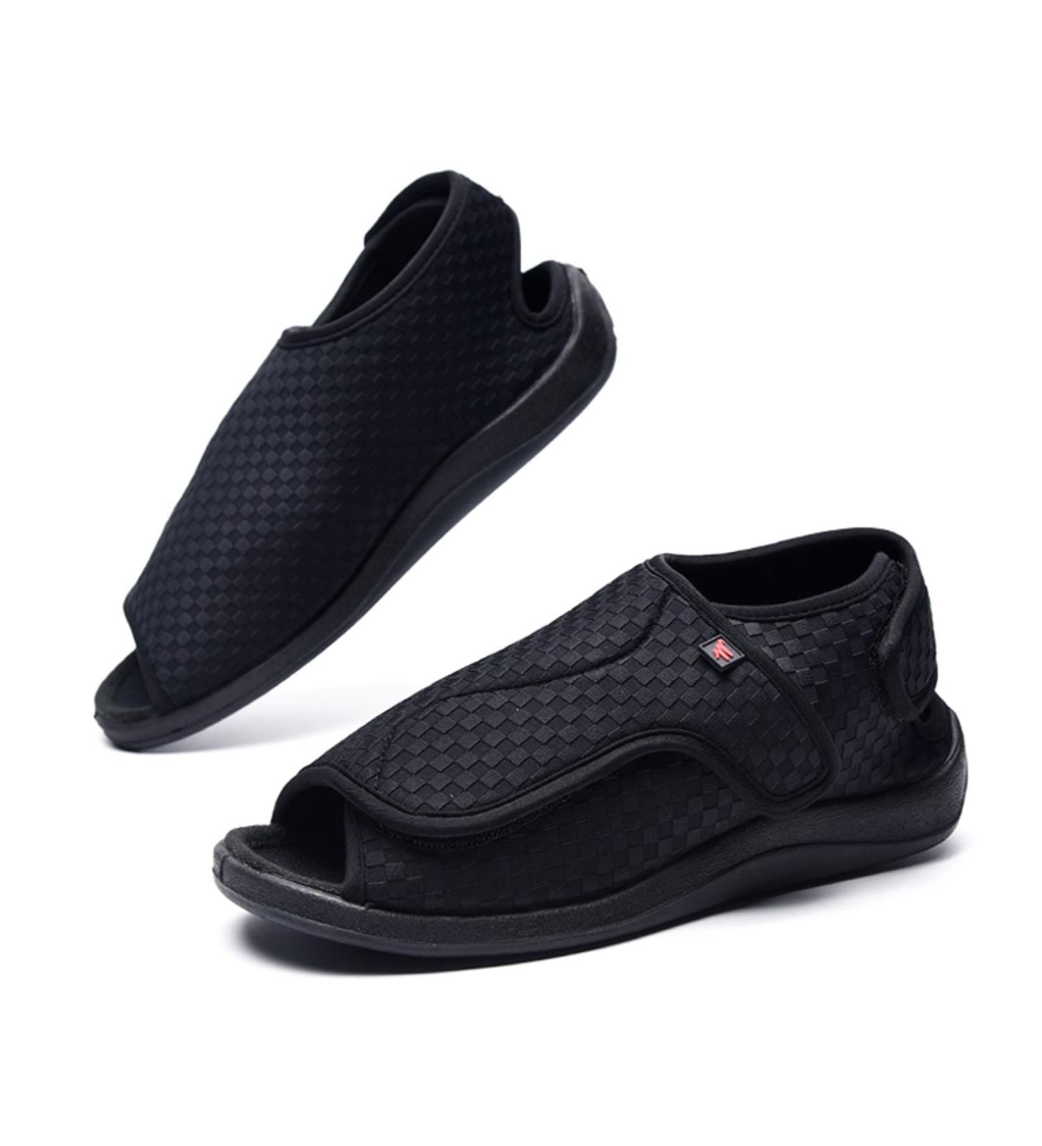 ZGDG Diabetic Slippers for Men - Extra Wide Open Toe Shoes - Adjustable Strap - Size 11.5 Wide Black - Buy Online on GoSupps.com