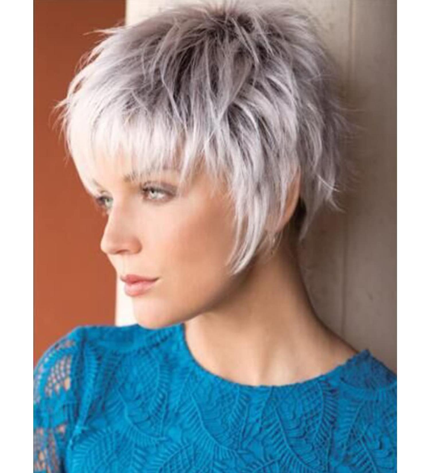 Layered Gray Wavy Ombre Pixie Wig for White Women - Synthetic Short Hair - Buy Online on GoSupps.com