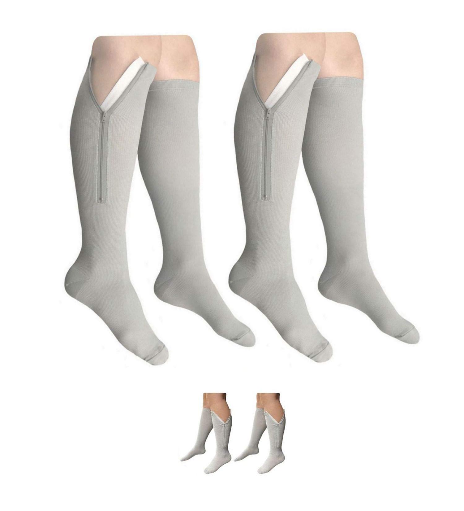 Buy 2 Sets of Grey Compression Leg Shin Calf Zipper Socks - 20-30 mmHg (2 Pairs 2X-Large) | International Shipping Available - Buy Online on GoSupps.com