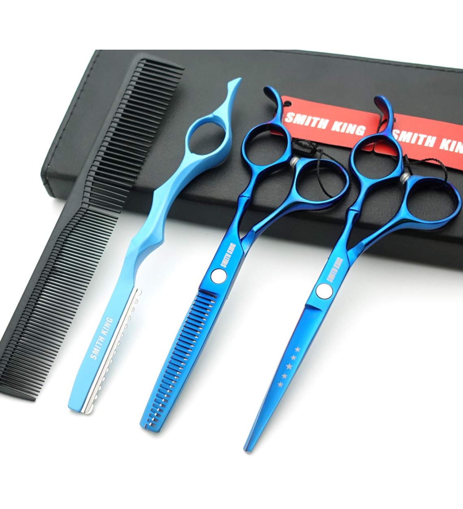6.0 inch hair scissors set hair cutting scissors & thinning scissors with razor&comb in 1 set (Blue) - Buy Online on GoSupps.com