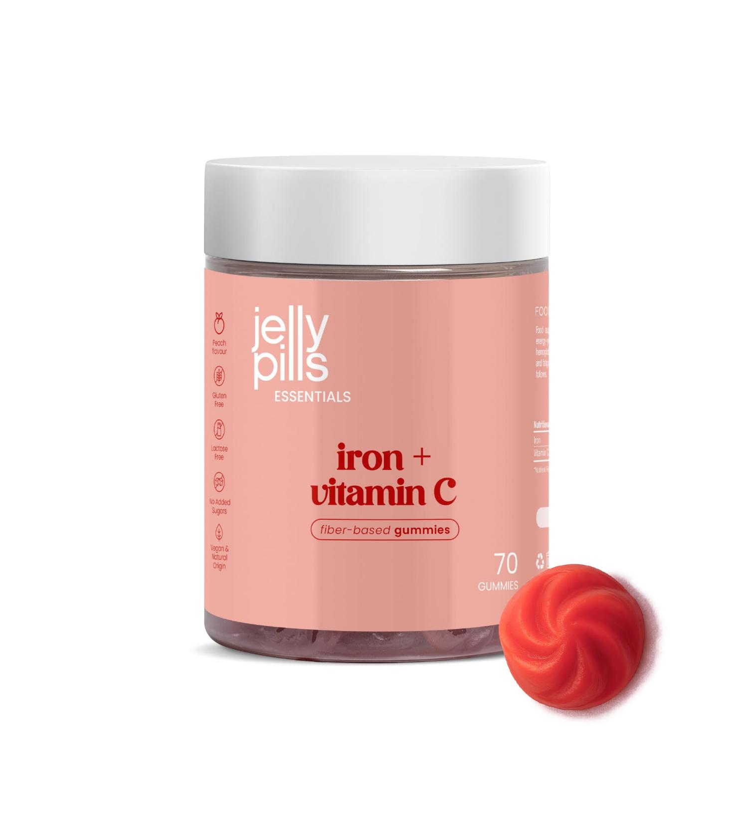 Jelly Pills Gummies Fer 14 mg + Vitamine C 15 mg 70 Gummies V ganes Sans Sucres Ajout s Go t Fruits Rouges Soutient l nergie et R duit la Fatigue - Buy Online on GoSupps.com
