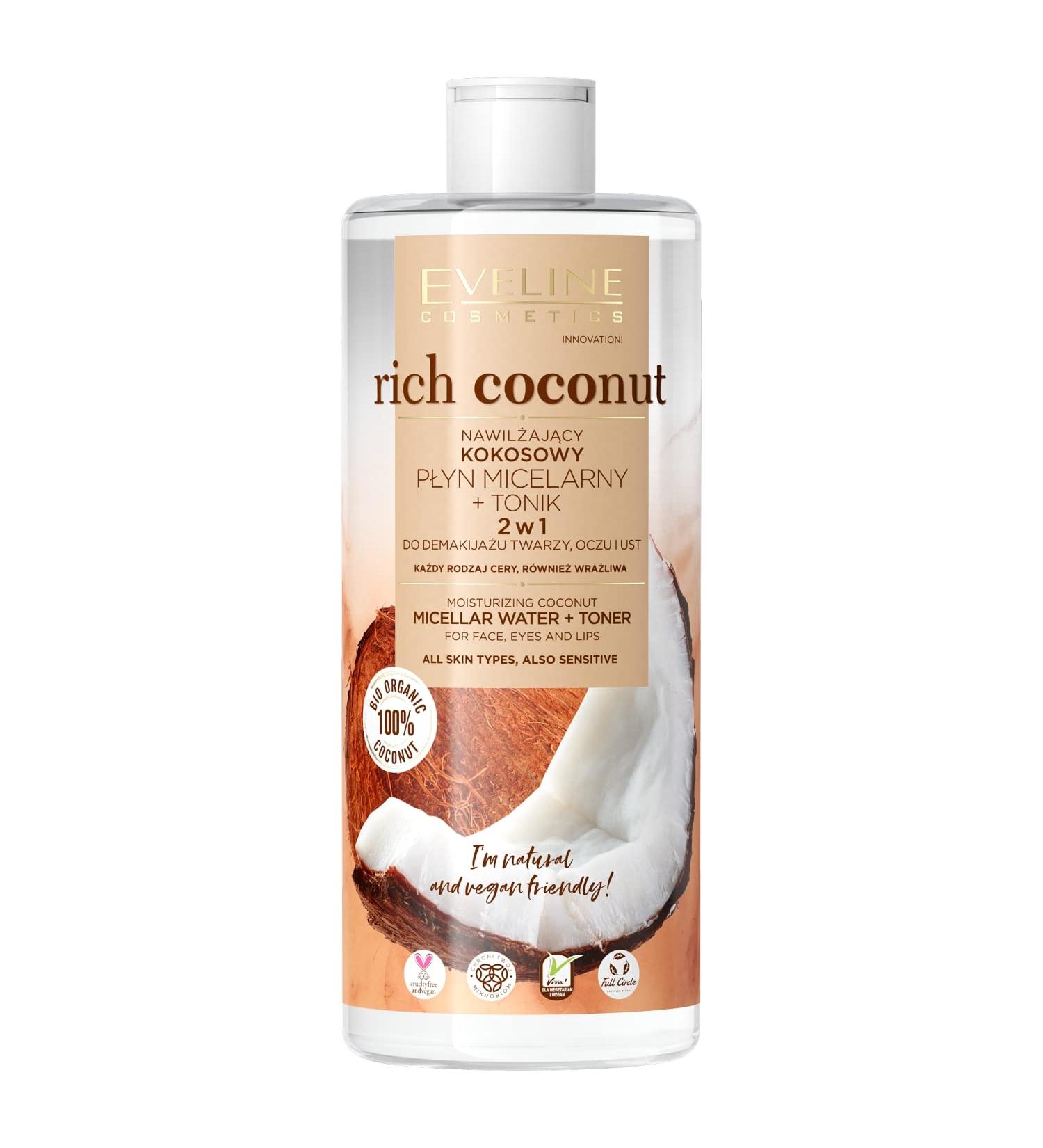 Eveline Cosmetics Rich Coconut Micellar Fluid & Toner 2-in-1 500ml - Moisturizing Coconut Cleanser | International Shipping Available - Buy Online on GoSupps.com