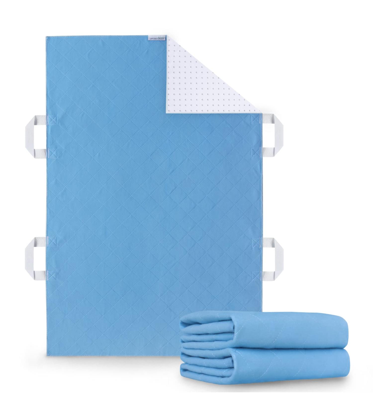 Washable Incontinence Bed Pads 34x52 Inch (2 Pack) Reusable Hospital Bed Pads for Adults, Elderly, Kids Positioning Bed Pad with Handles Blue - Buy Online on GoSupps.com