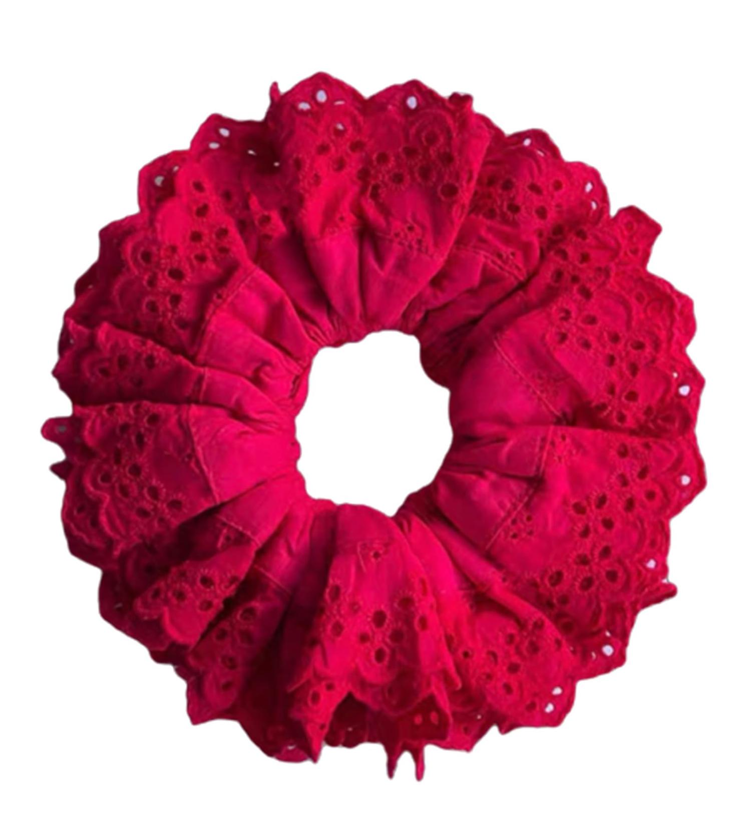 amangul Lace Hair Scrunchies Soft Elastic Hair Ties Set for Women Teenage Girls Ponytail Holders Elastic Hair Accessories(Double Layer Red Lac) - Buy Online on GoSupps.com