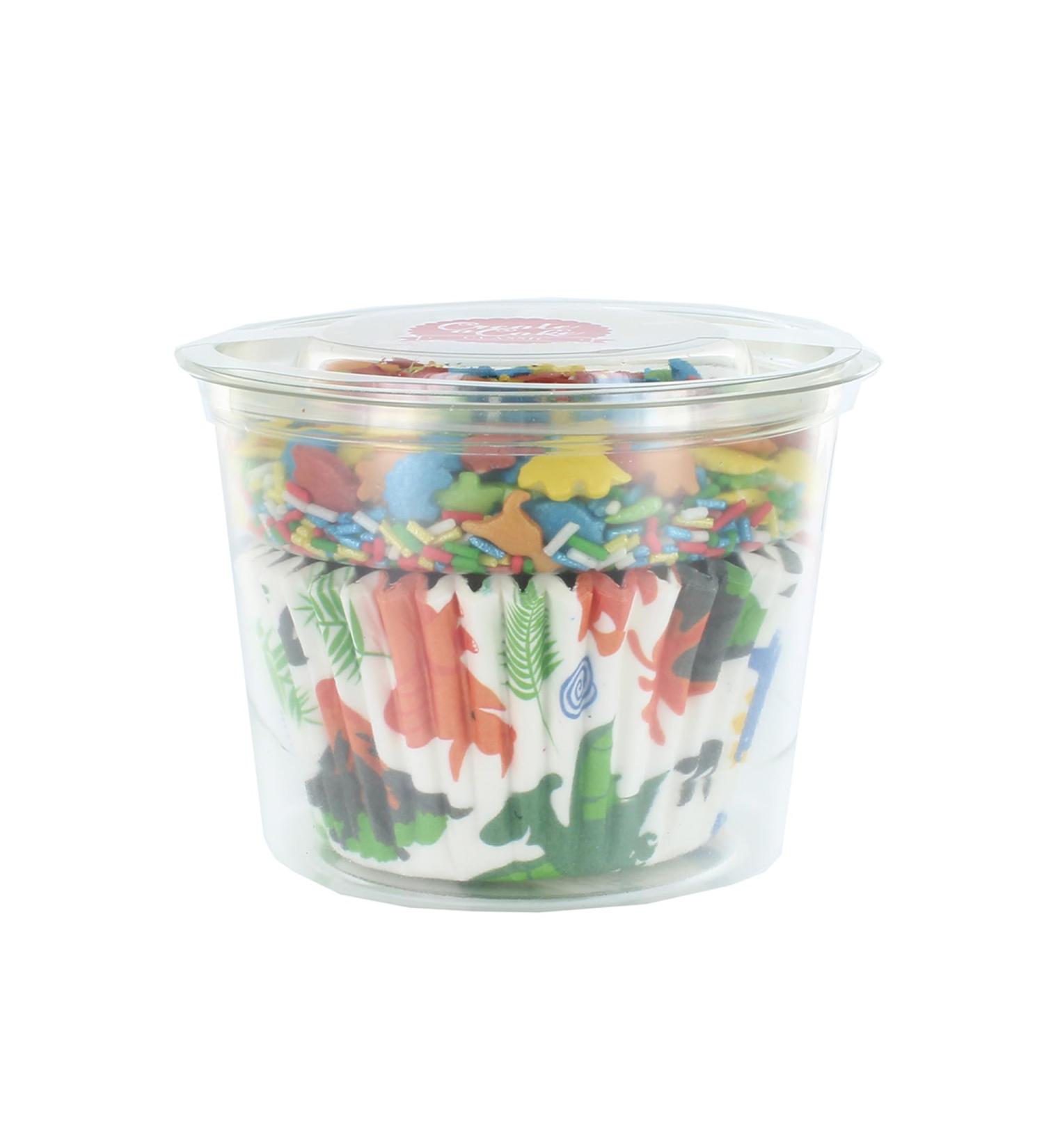 Create A Cake Dinosaur Cupcake Sprinkle Kit Patterned Baking Cases & Sprinkle Pod 25 Cases And 30g Sprinkles Edible Decoration Set With Multicoloured Sugar Dinosaurs and Sugar Strands - Buy Online on GoSupps.com