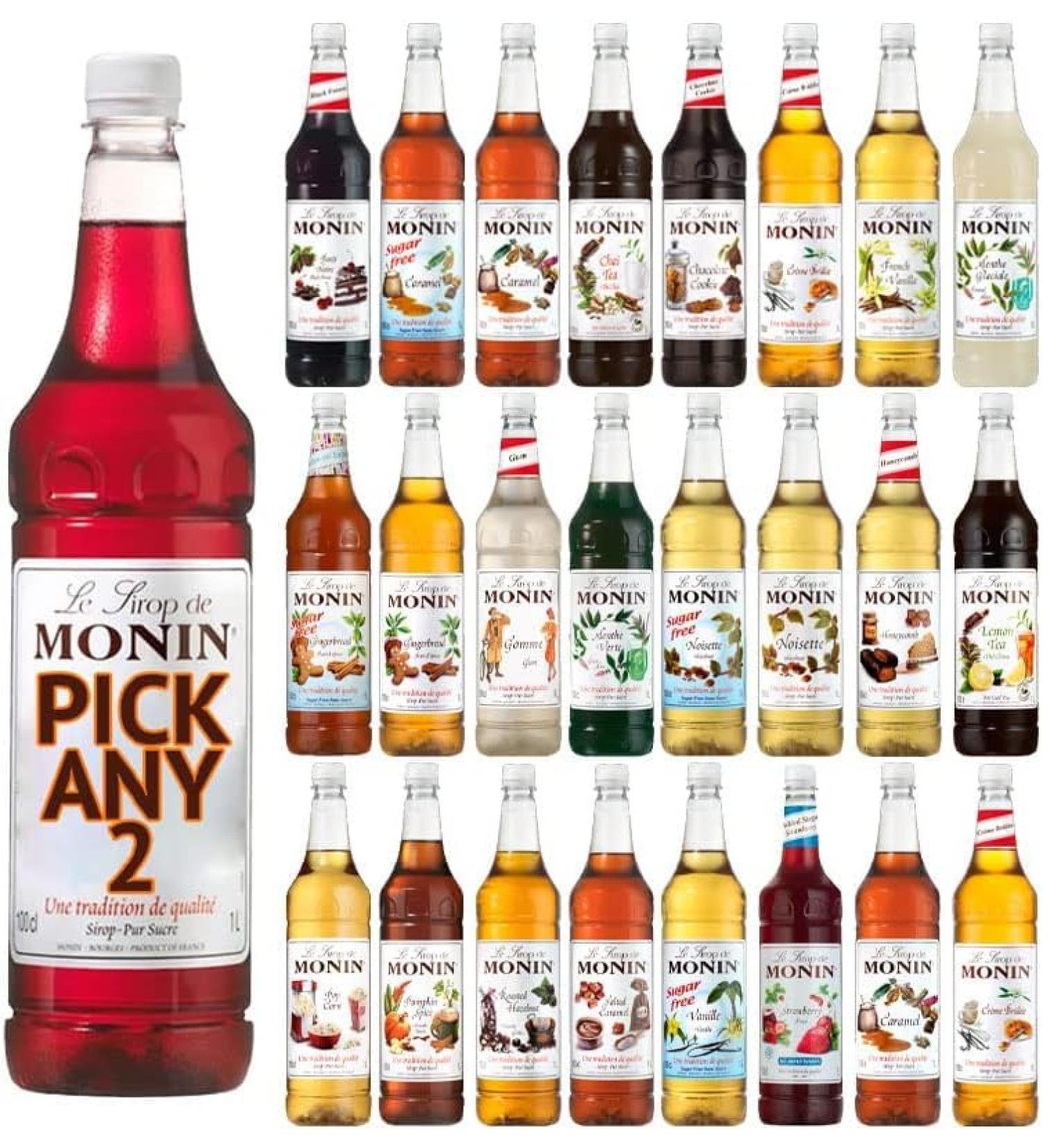 Monin 1L (1000ML) Syrup for Coffee & Drinks. Pick Any 2 Bottles from 23+ Flavours Inc. Salted Caramel Hazelnut Strawberry Vanilla Chocolate Cookie Gingerbread Honeycomb and More - Buy Online on GoSupps.com