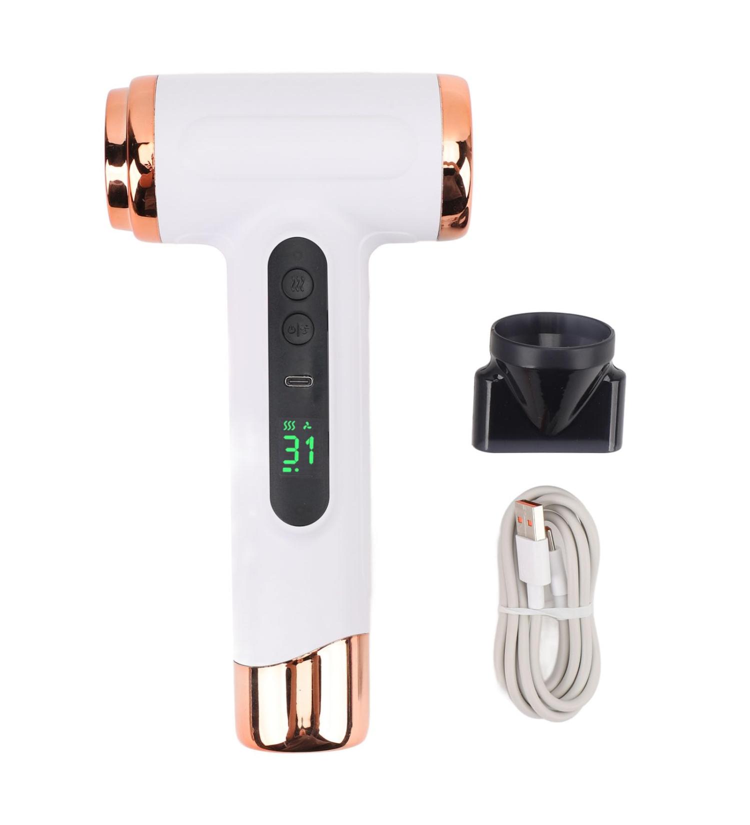 Cordless Hair Dryer High Speed Blow Dryer with Nozzle Rechargeable Portable Travel Hair Dryer Temperature & Speed Adjustable Low Noise Fast Drying for Home Dormitory White - Buy Online on GoSupps.com