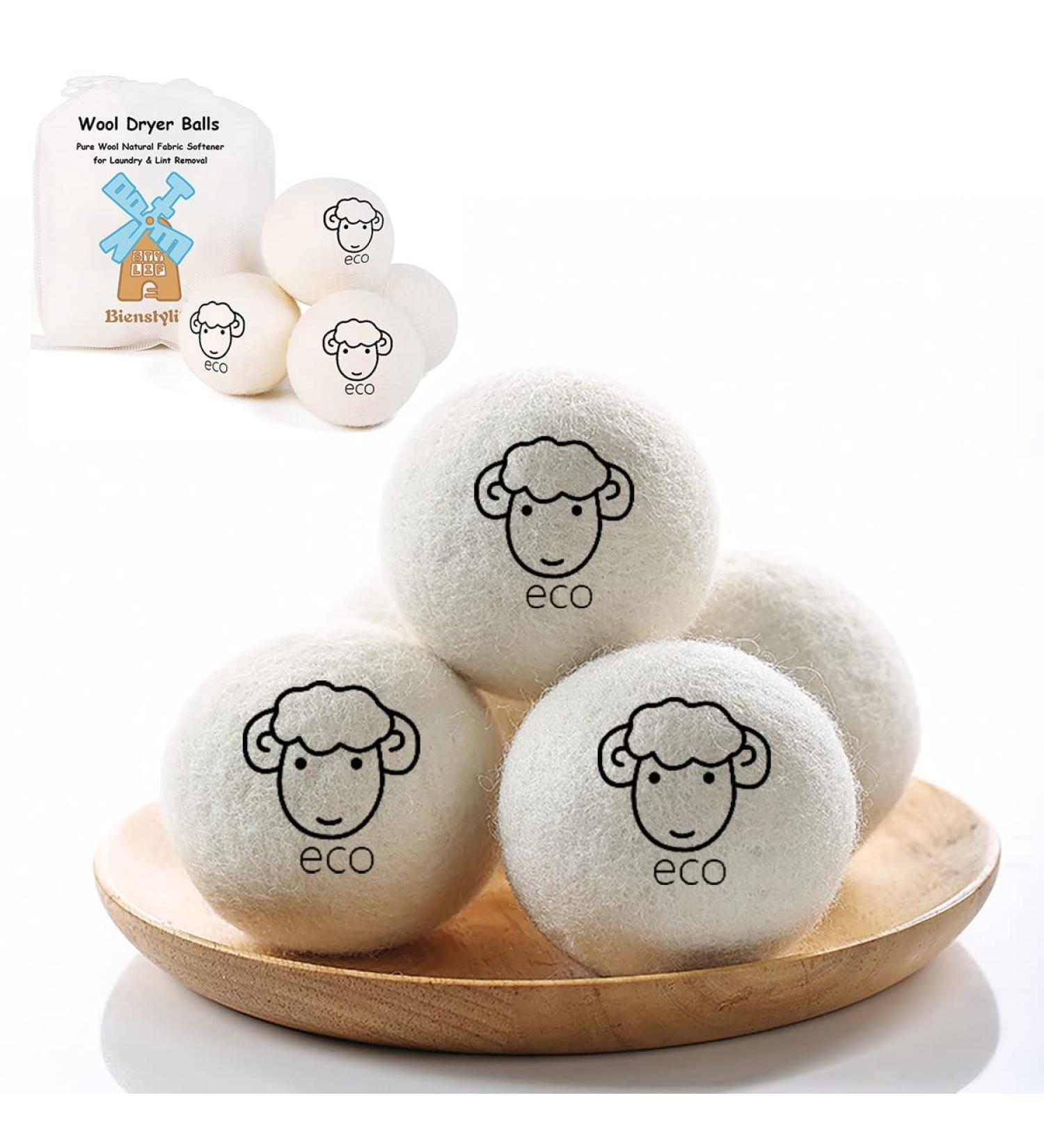 BienStylife 4-Pack Wool Dryer Balls Reusable Laundry Balls for Dryer Natural Fabric Softeners and Wrinkle Release Organic and Eco Wool Dryer Ball for Pet Hair Removal Dryer Sheets Drying Ball - Buy Online on GoSupps.com