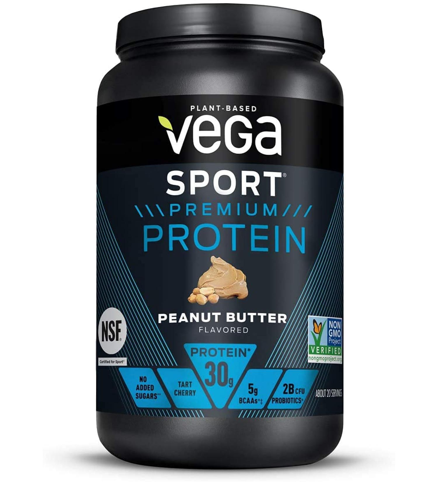Vega Sport Premium Protein Powder Peanut Butter Vegan 30g Plant Based Protein 5g BCAAs Low Carb Keto Dairy Free Gluten Free Non GMO Pea Protein for Women and Men 814g (19 Servings) - Buy Online on GoSupps.com