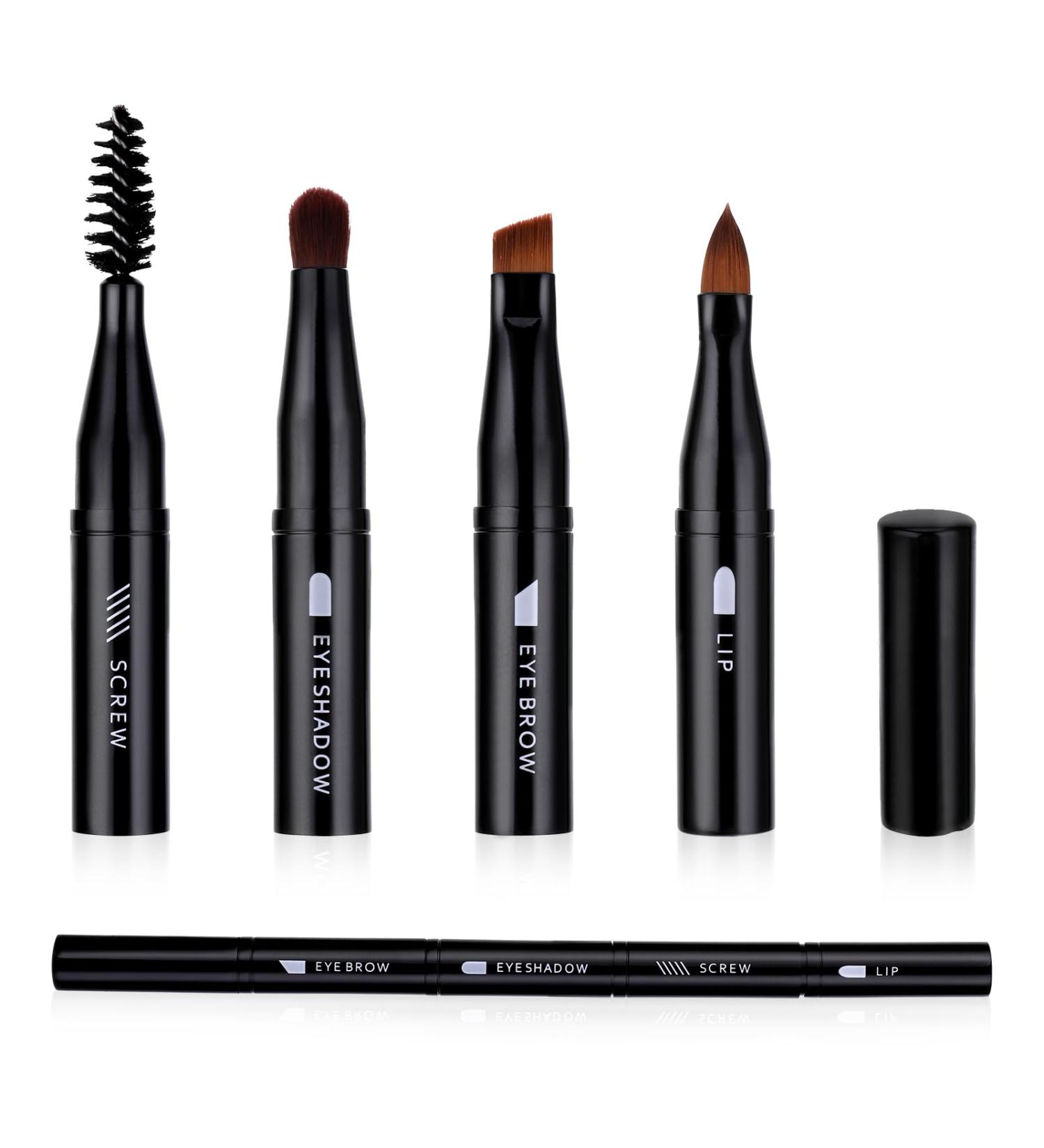 simarro 4 in 1 Makeup Brush Set Portable Travel Size Make Up Brushes Detachable Eyeshadow Brush Eyebrow Brush Screw Brush Lip Brush for Foundation Concealer and Powder Liquid (Black) - Buy Online on GoSupps.com