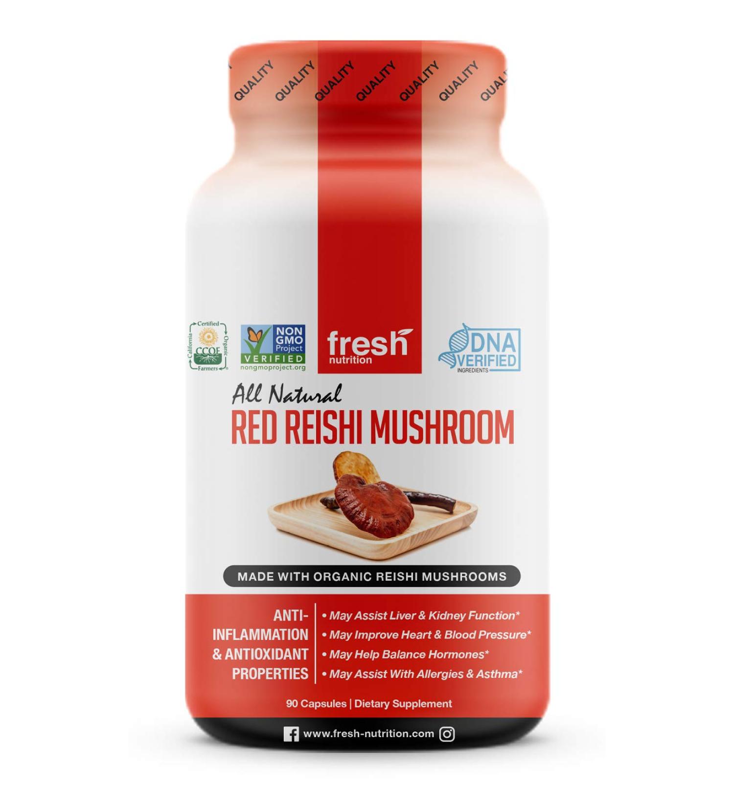 Organic Reishi Mushroom Capsules - DNA Verified Formula - Alpha Glucan Rich - Red Reishi Mushrooms - Third Party Tested - 90 Capsules - Buy Online on GoSupps.com