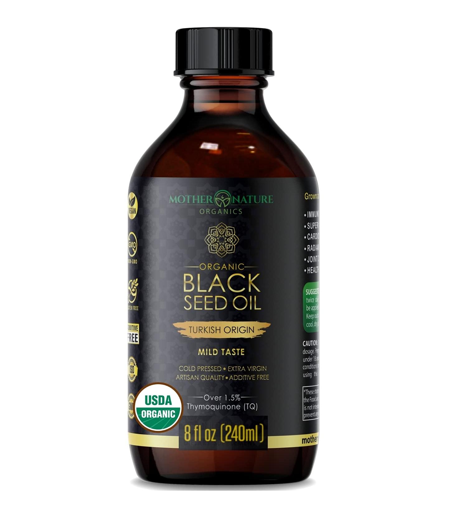 Mother Nature Organics Black Seed Oil - Organic Cold-Pressed Nigella Sativa for Immunity, Digestion & Joint Health - Non-GMO Blackseed Oil with High Thymoquinon - 8 oz - Buy Online on GoSupps.com