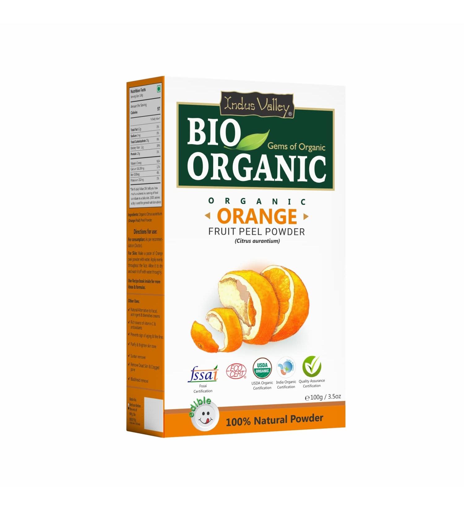 INDUS VALLEY Bio Organic Peel Powder Pure Natural & Organic For Skin Lightening Face Pack Vitamin C And Antioxidants Add Glow Cruelty-Free & Vegan (100 G (Pack Of 1) Orange)