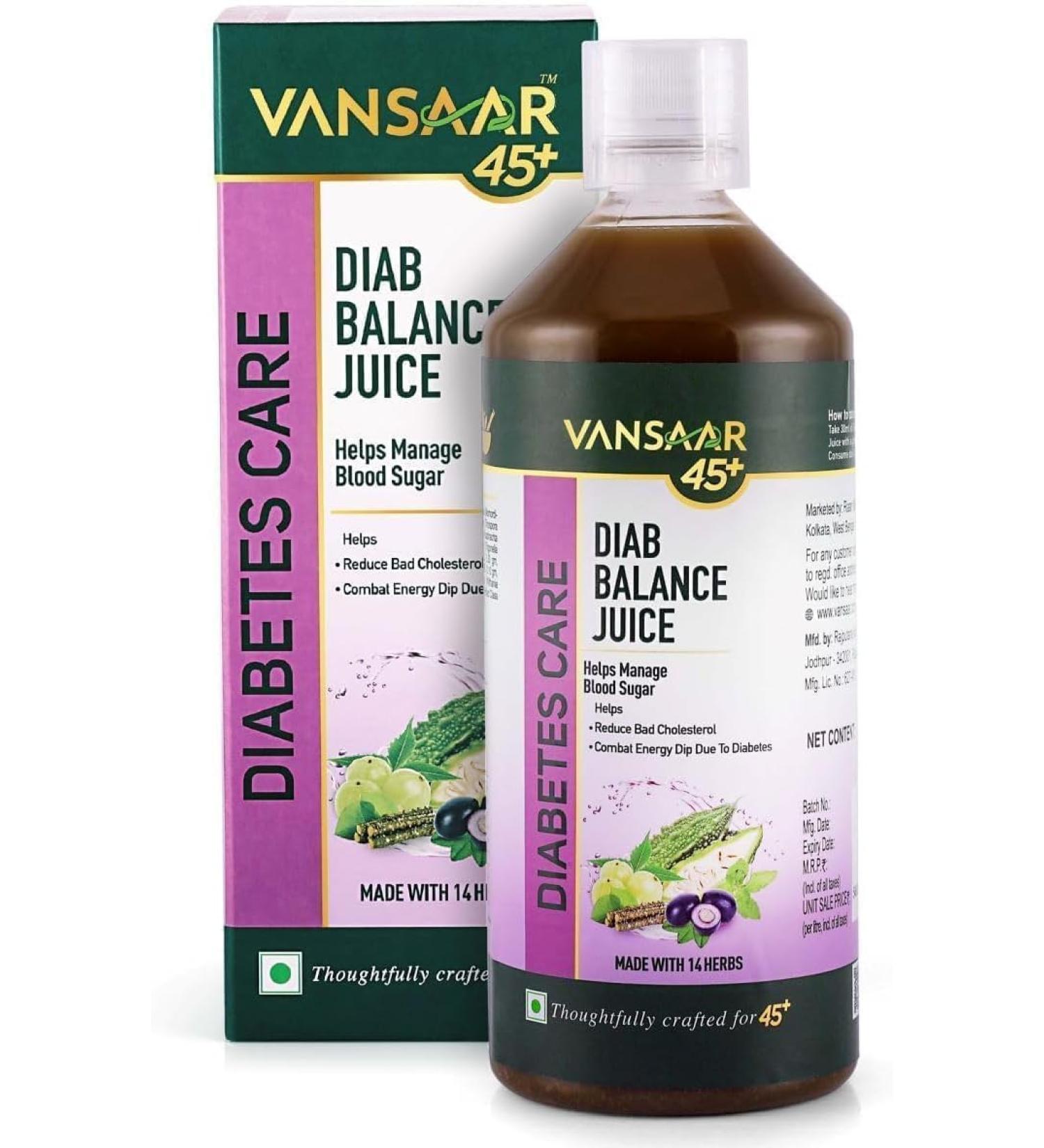 gmers 45+ Diab Balance Juice| Clinically proven herbs to help manage blood sugar levels & Diabetes led issues| Only Dia care juice with Karela Jamun & 12 herbs| Crafted for diabetics & prediabetics - 1L