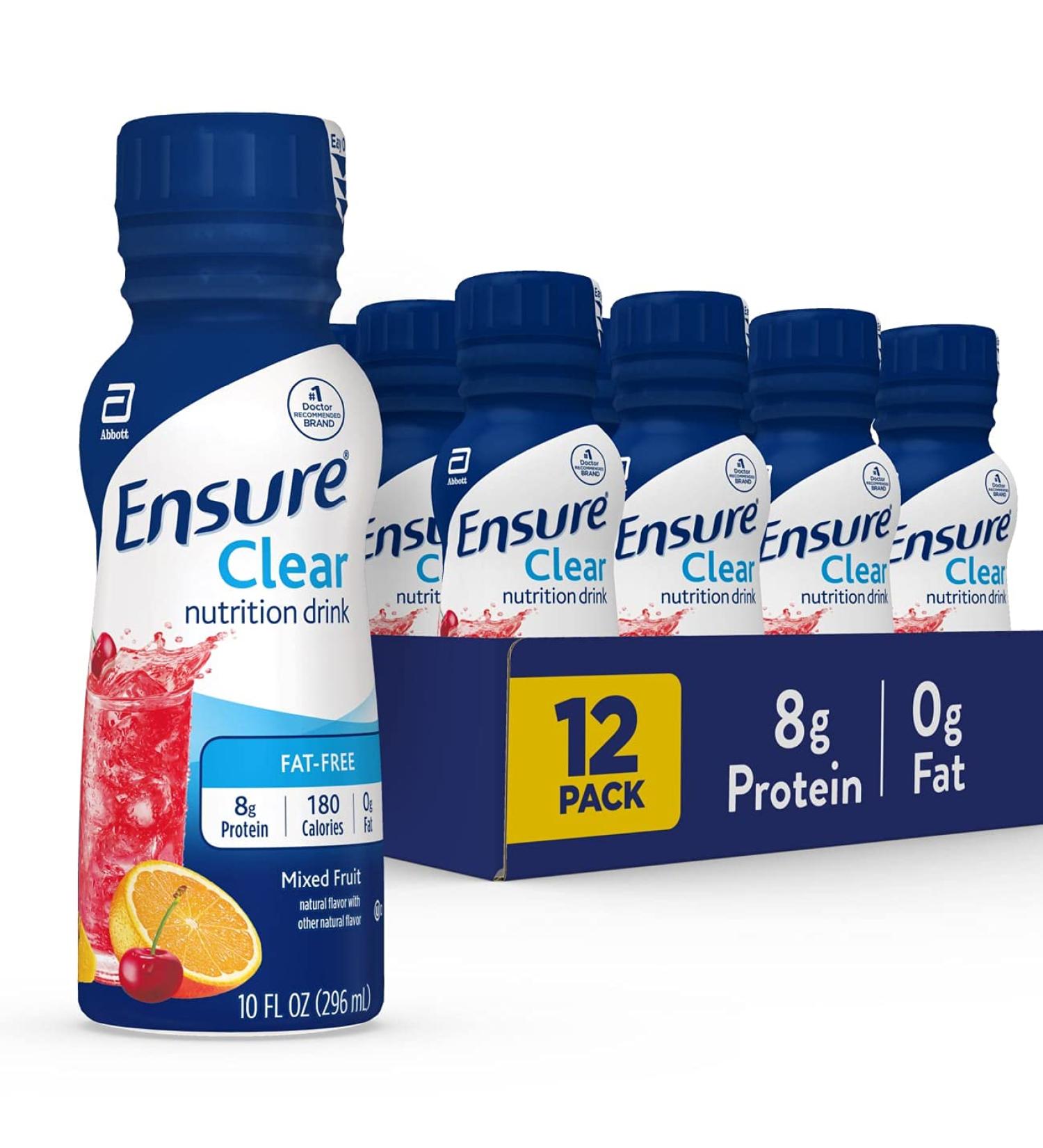 Ensure Clear Nutrition Drink | Mixed Fruit Flavor | 0g Fat, 8g Protein | 10 Fl Oz (Pack of 12) - Buy Online on GoSupps.com
