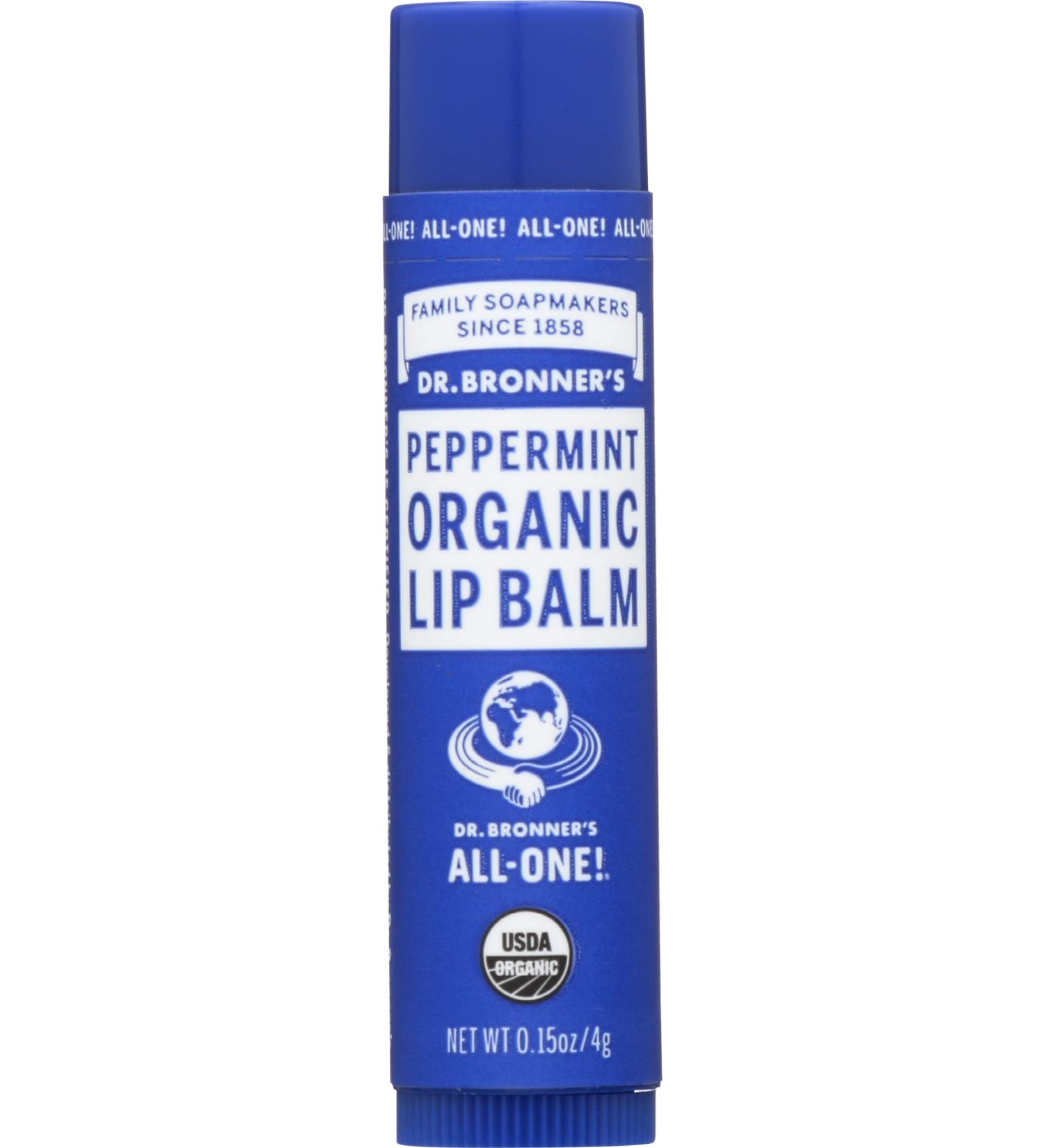Dr Bronners Organic Lip Balm Peppermint 0.15 oz (Pack of 12)