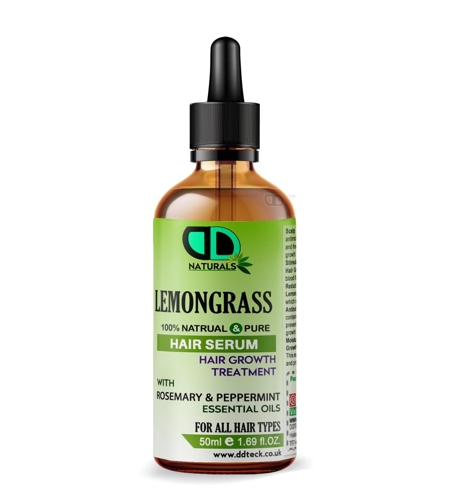 DD teck Lemongrass Hair Serum - 100% Natural Rosemary & Peppermint Hair Growth Oil - Anti Fungal Treatment for All Hair Types - 50ml
