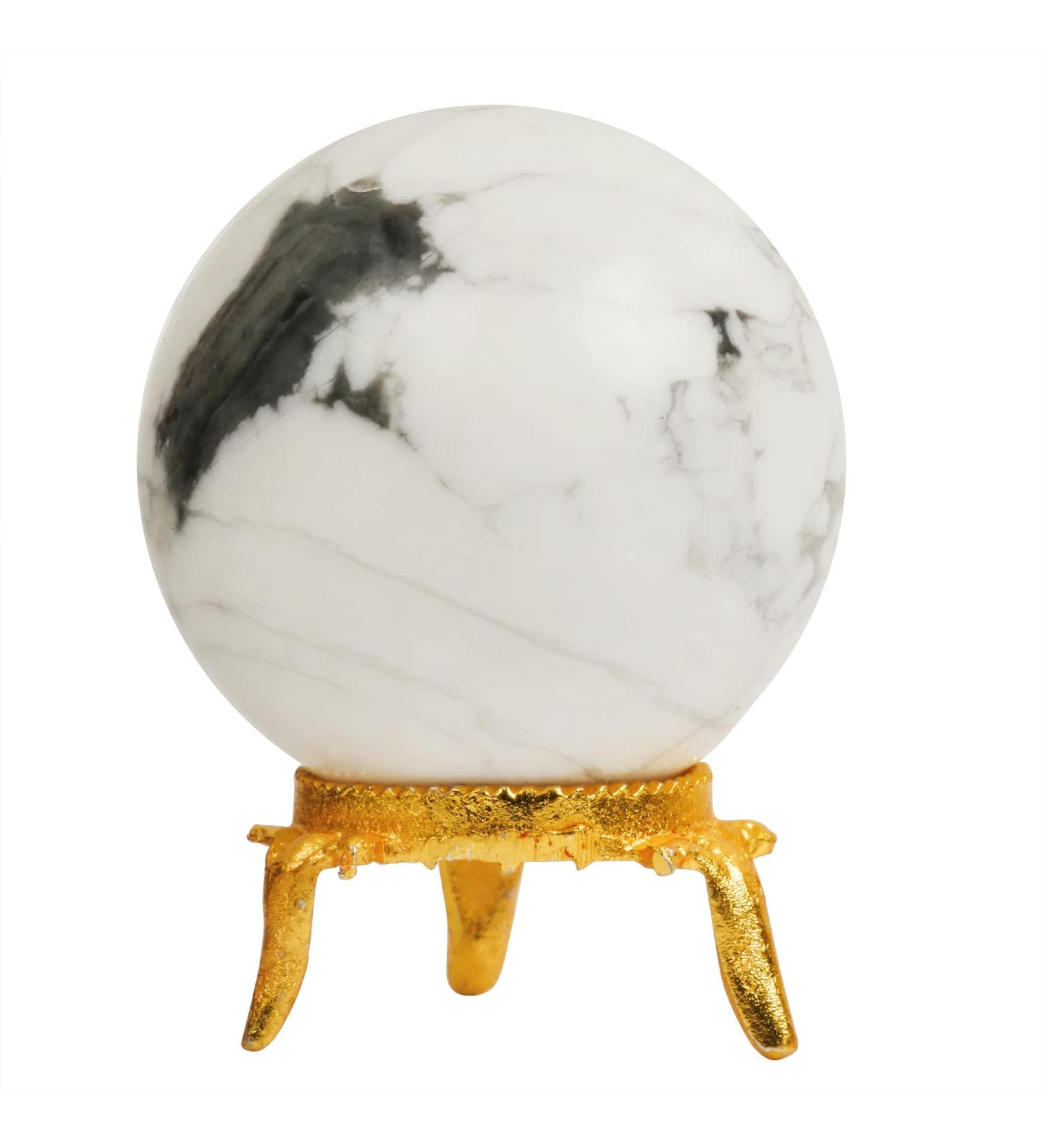 Howlite Crystal Ball for Luck and Spiritual Cleansing - Witch Altar Decor, Reiki Table, Halloween Crystal Quartz Ball - Buy Online on GoSupps.com