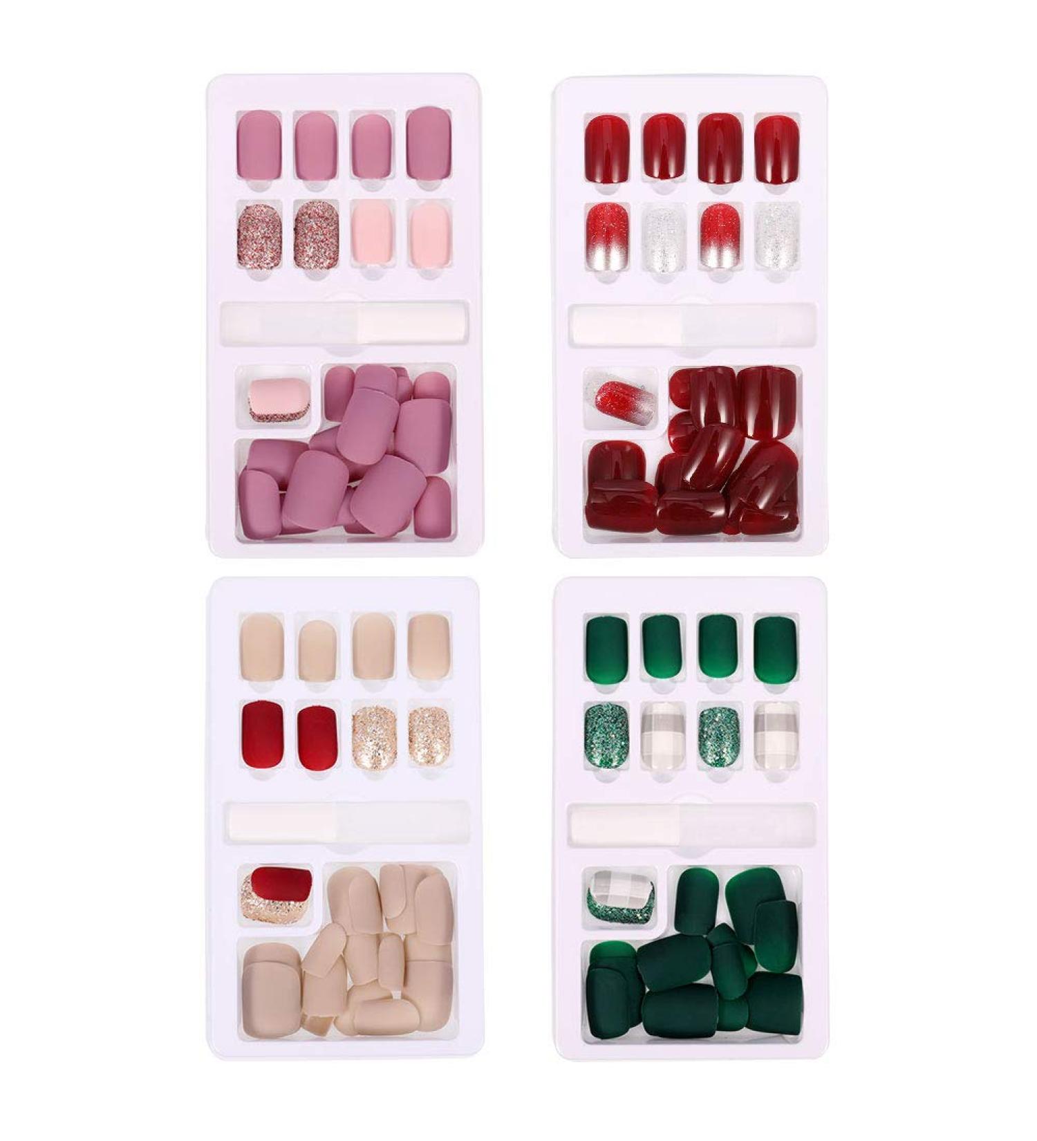 Hugttt 120 Pieces Short False Nails Matte Fake Nails Artificial Nails Tips Press on Nails Full Cover Fingernails Set With Glue and Files Stick 12 Sizes 4 Style - Buy Online on GoSupps.com