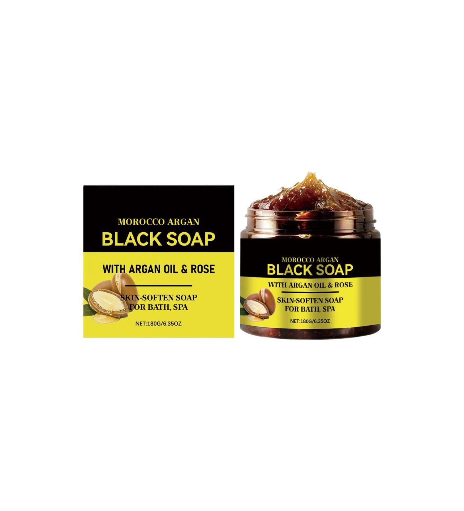 Savon noir marocain savon exfoliant pour le corps enrichi en huile d'argan nettoyage en profondeur limination des cellules mortes convient pour le visage et le corps - Buy Online on GoSupps.com