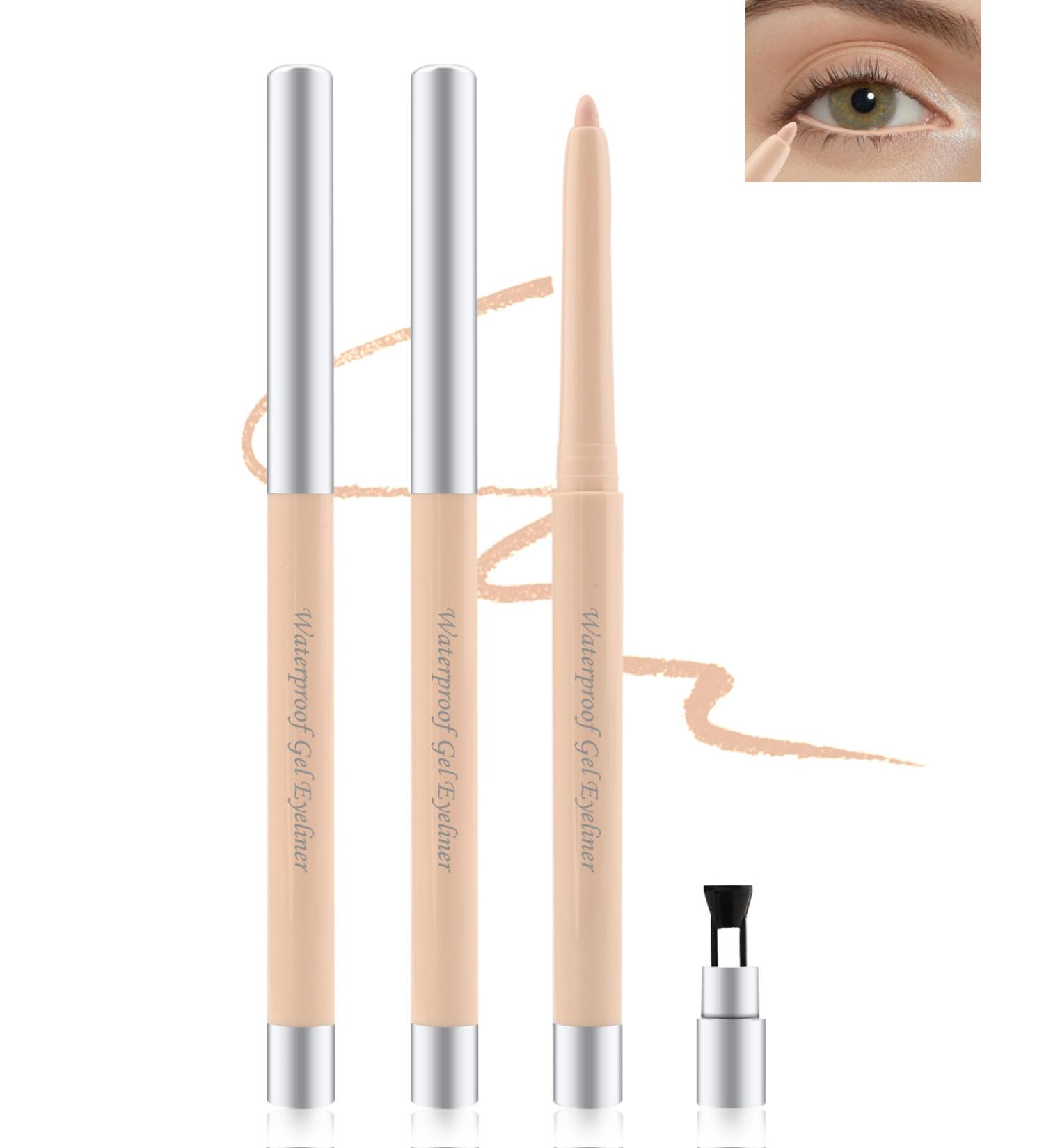 Nude Waterline Eyeliner Pencil Cream Gel Eyeliner Waterline Waterproof Smudge-Proof Long lasting Intense Color Retractable Eye Liner Brightener Pen with Sharpener Smooth Eye Makeup for women-2Pcs 03# Nude(2pcs) - Buy Online on GoSupps.com