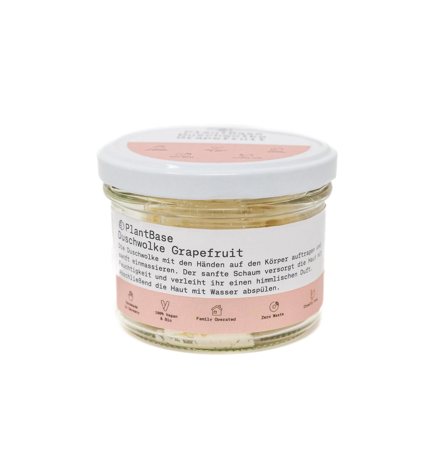 Plantbase Shower Cloud Grapefruit 110g - 3in1 Invigorating Shower Gel Peeling Body & Face Care - Natural Vegan Cosmetics Made in Germany - Buy Online on GoSupps.com