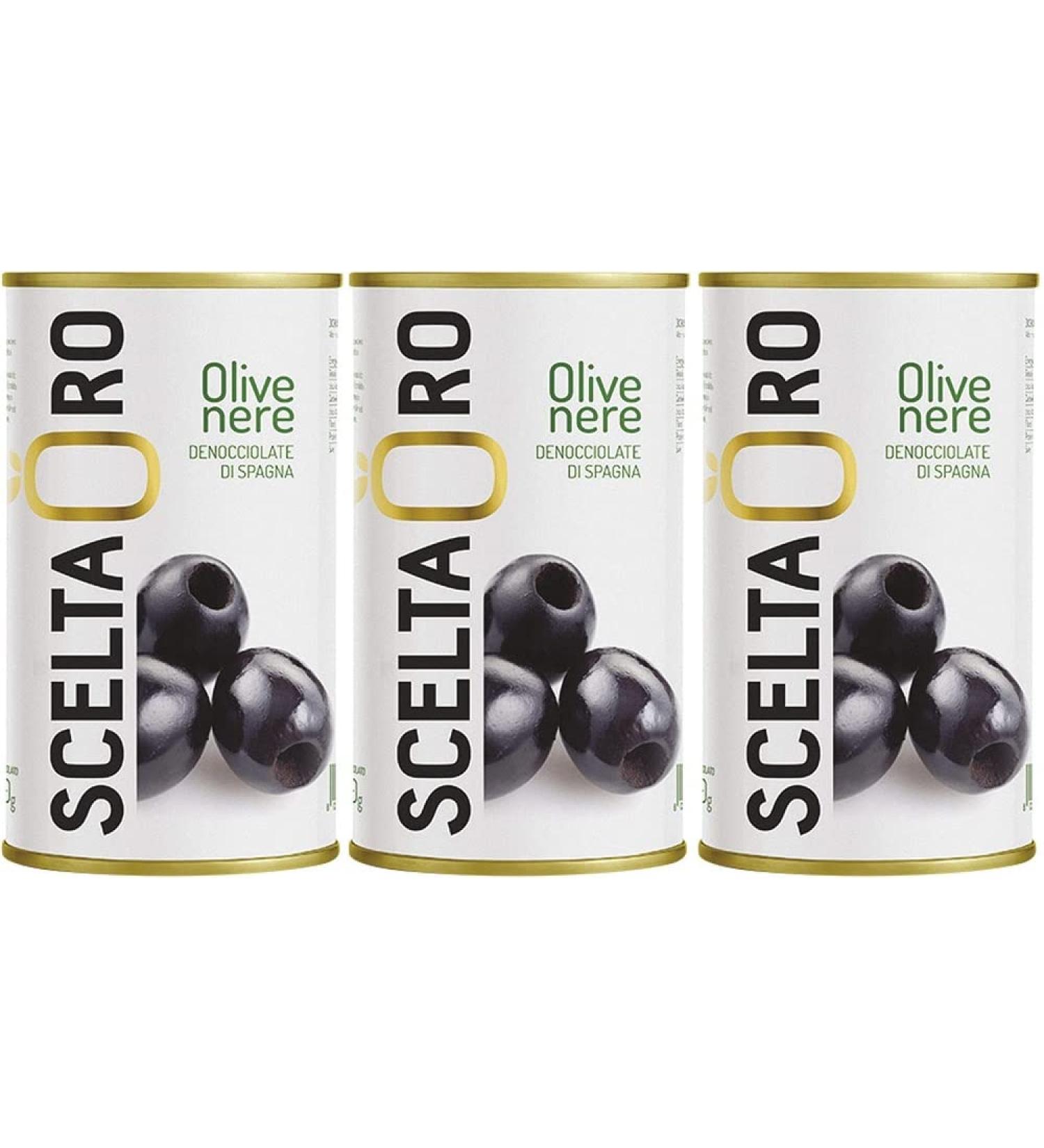 Scelta Oro - Spanish Pitted Black Olives in Brine (350g Pack of 3) | Packed in Italy - Buy Online on GoSupps.com