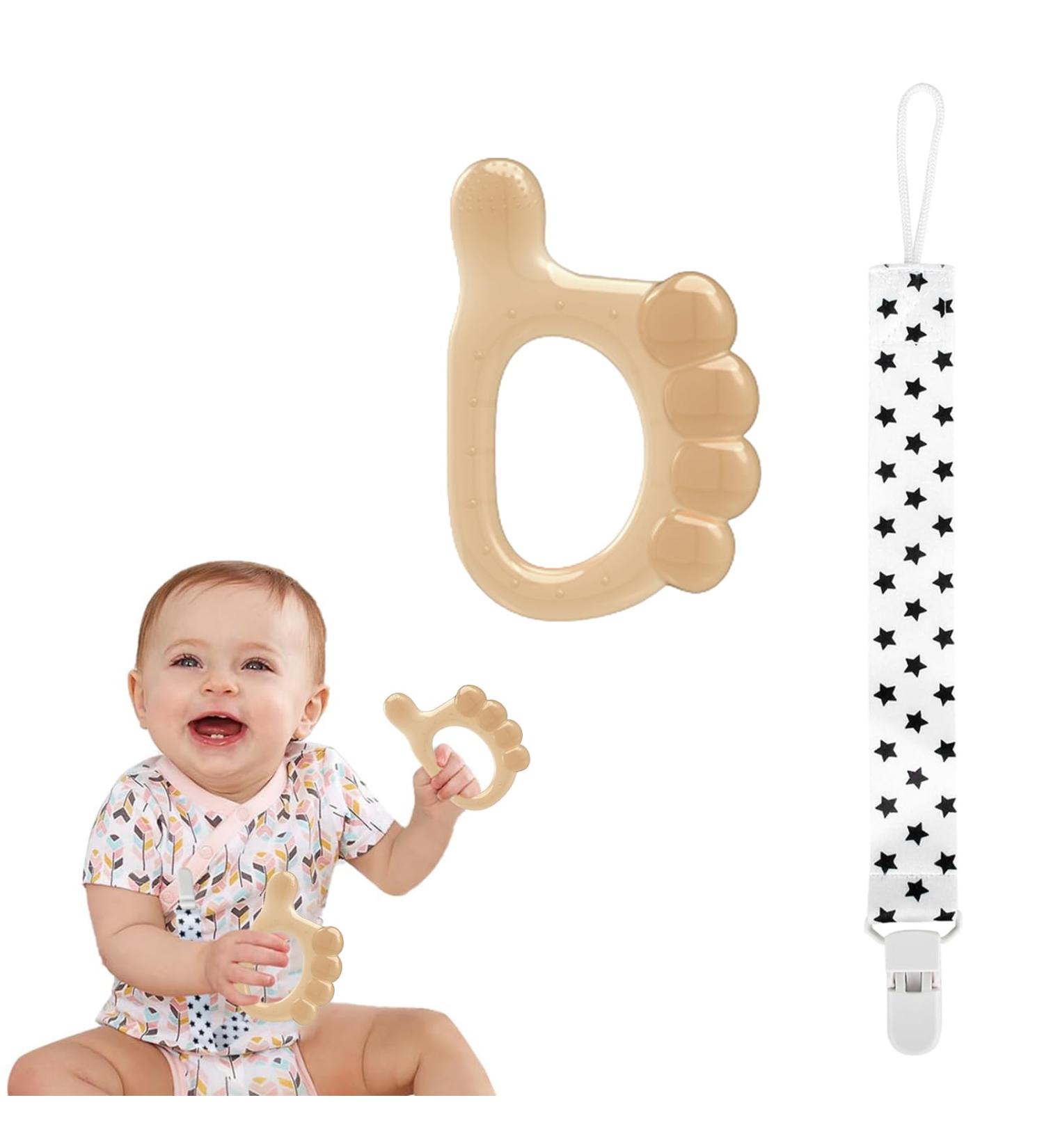 Mezrkuwr Thumb Silicone Bite Ring with Pacifier Chain | Teething Relief & Sensory Exploration | Cute & Easy to Handle - Buy Online on GoSupps.com