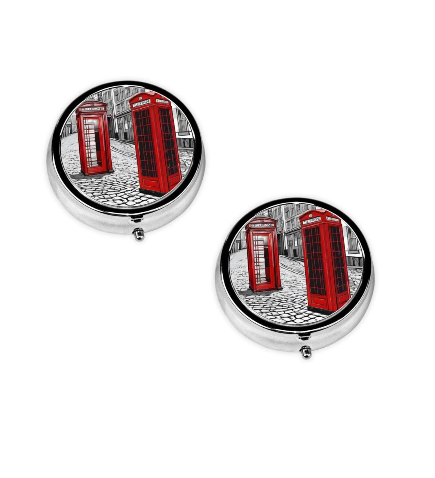 London Red Telephone Booth Mini Round Pill Box | 3-Compartment Travel Organizer | Portable Pill Case for Home & Office - Buy Online on GoSupps.com