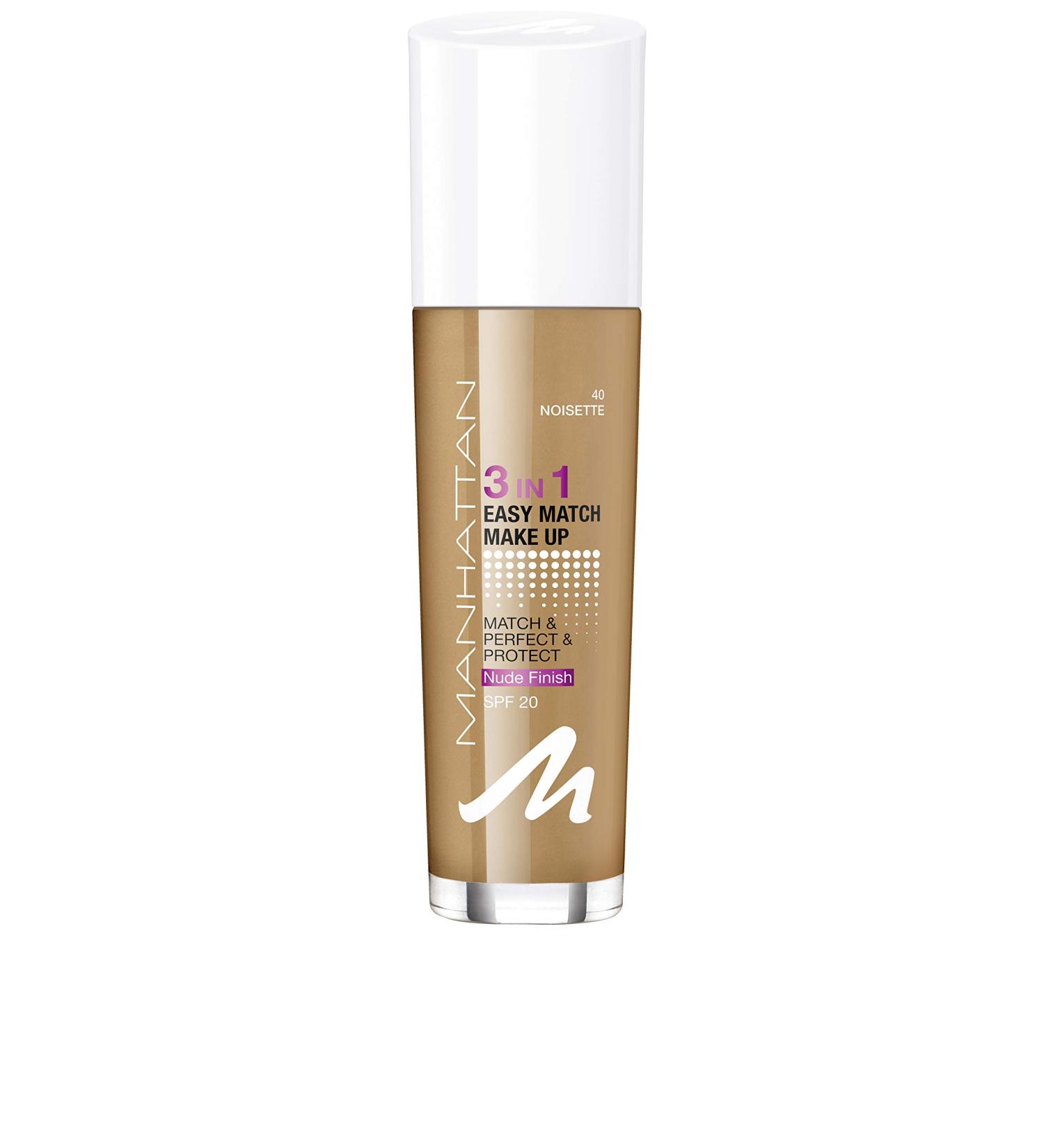 Buy Manhattan 3in1 Easy Match Make Up - Oil-Free Foundation for Flawless Complexion Color 40 Noisette 30ml - International Shipping Available - Buy Online on GoSupps.com