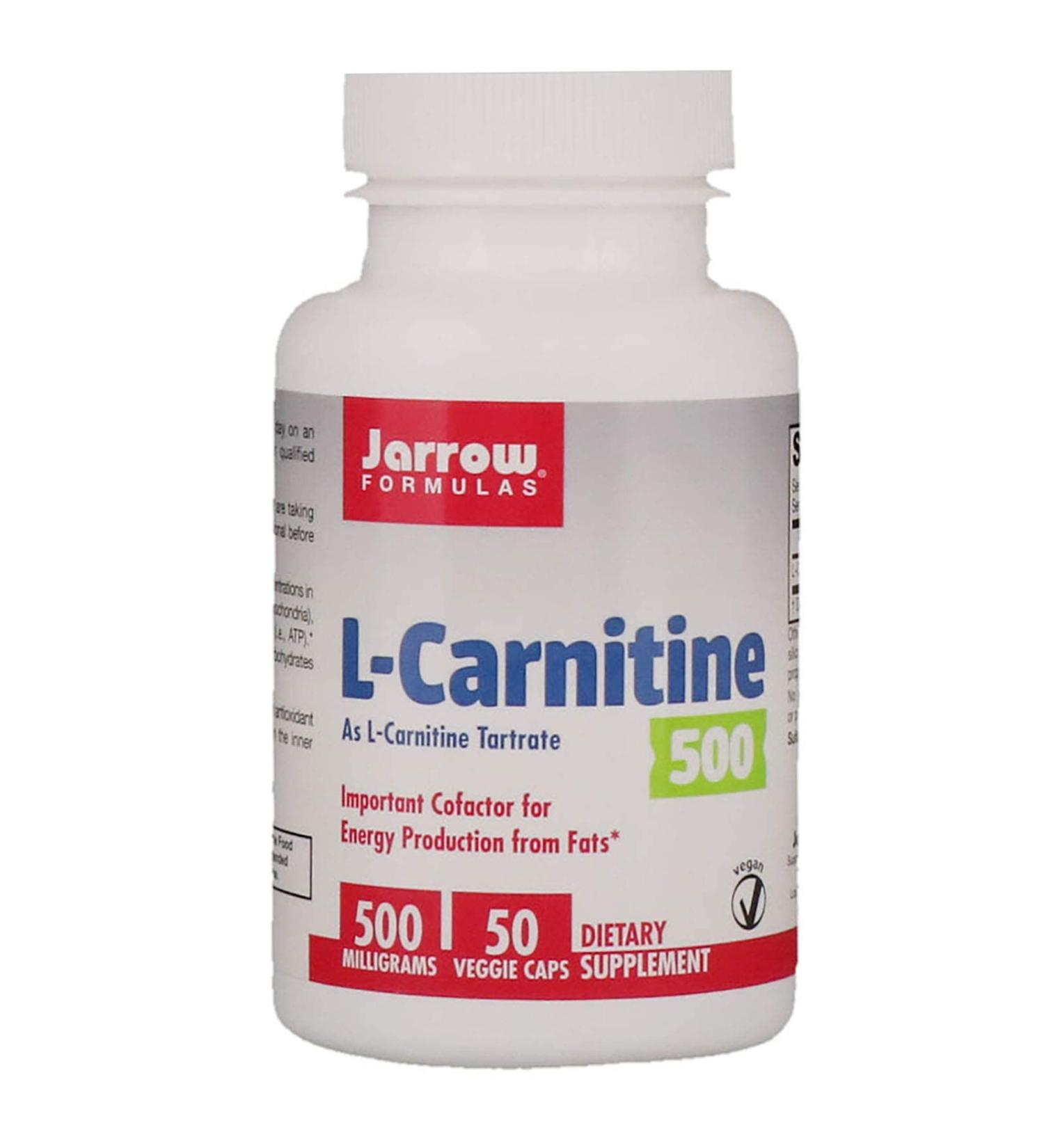 Jarrow Formulas L-Carnitine 500 mg - 50 Veggie Caps for Energy & Fat Metabolism - Buy Online on GoSupps.com