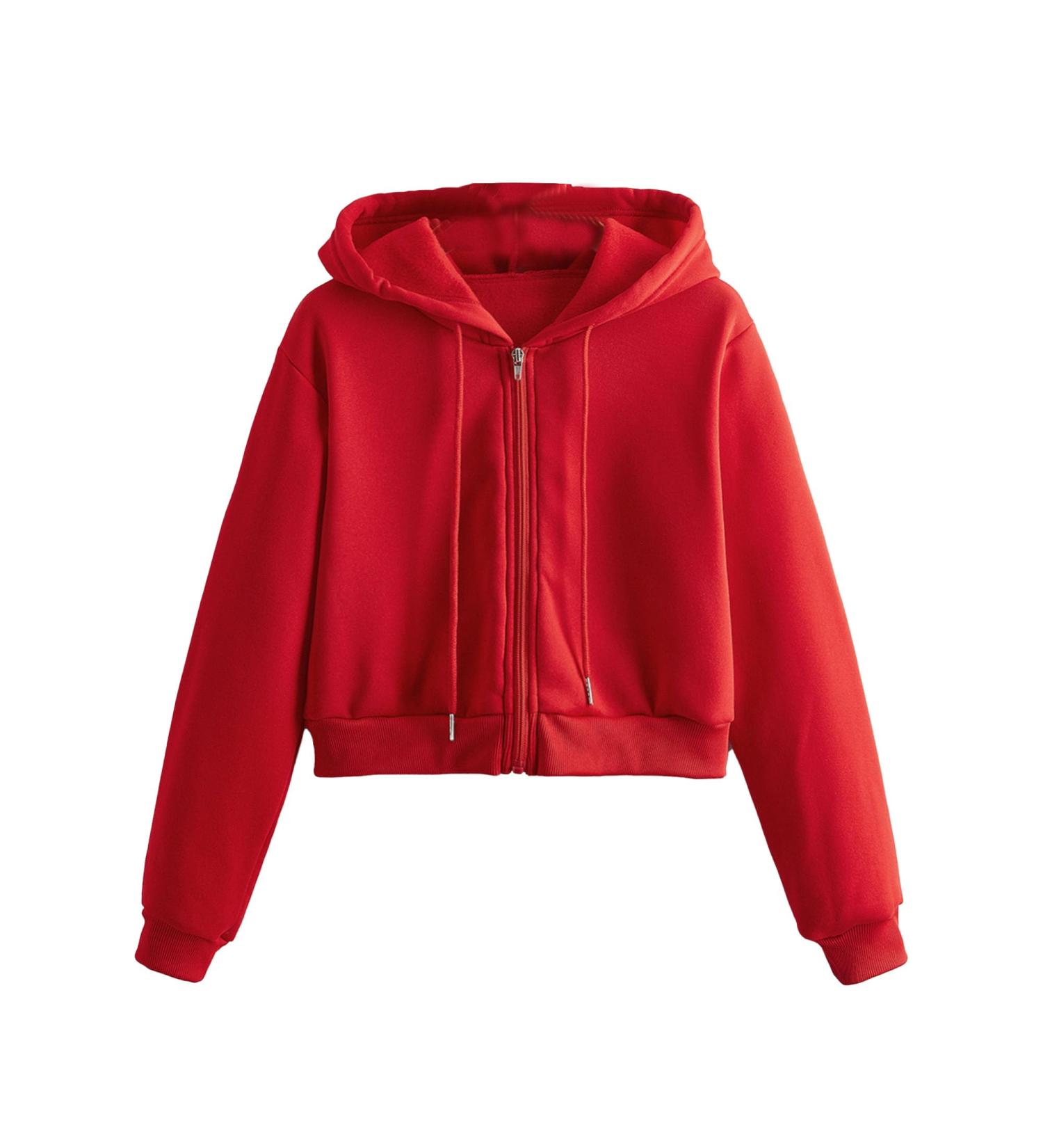 Soluo Womens Zip Up Cropped Hoodie Jackets Sweatshirts Drawstring Crop Hooded Jacket Top Fashion Casual Fleece Coat Outwear Red Medium - Buy Online on GoSupps.com