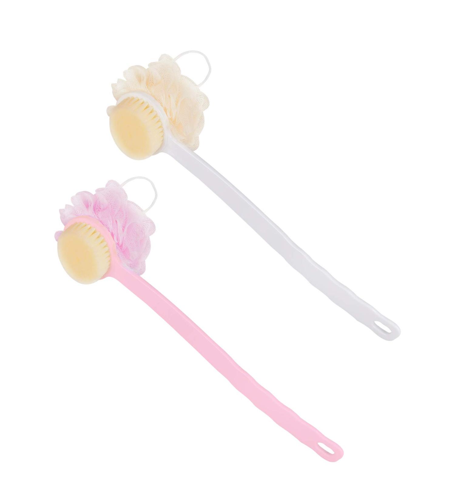 2-Pack Long Handle 2-in-1 Loofah Back Scrubber with Bristles and Sponge - Skin Exfoliating Bath Body Brush - Buy Online on GoSupps.com
