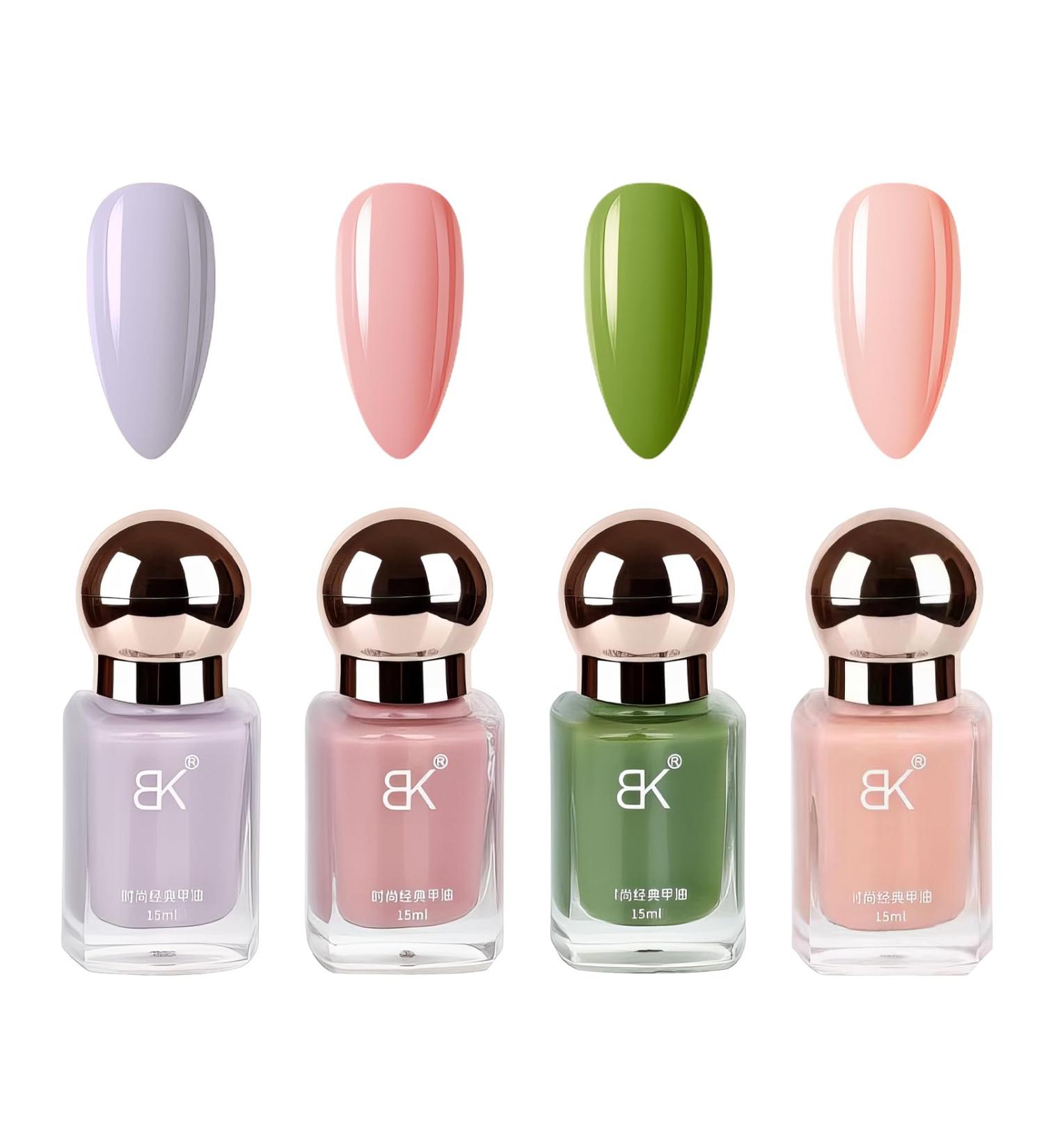 Nail Polish Set Quick Dry & Long Lasting Rose Pink Nail Varnish Nude Pink Nail Polish 4 Color Nail Polish for DIY Nail Art at Home No Need Cure 15ML - Buy Online on GoSupps.com