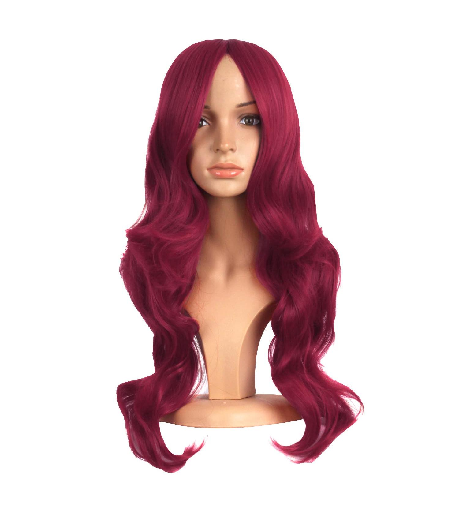 MapofBeauty 24 Inch Blood Red Wavy Wig for Women | Charming Long Plastic Fiber Full Party Wig - Buy Online on GoSupps.com