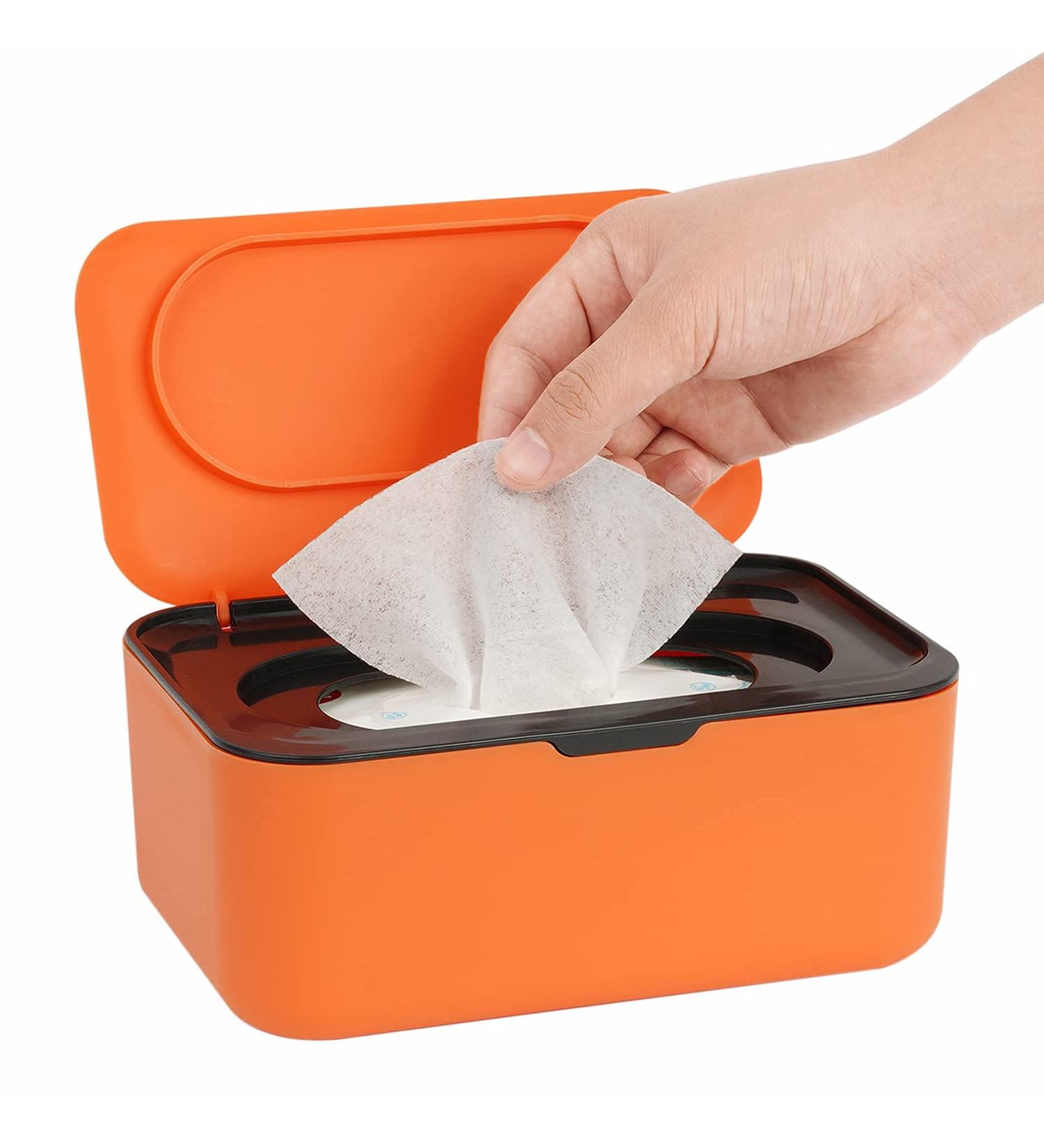 Buy Refillable Wet Wipes Box for Baby & Adults - Keep Cloths Fresh with Easy Single-Hand Operation - Orange Color - Buy Online on GoSupps.com
