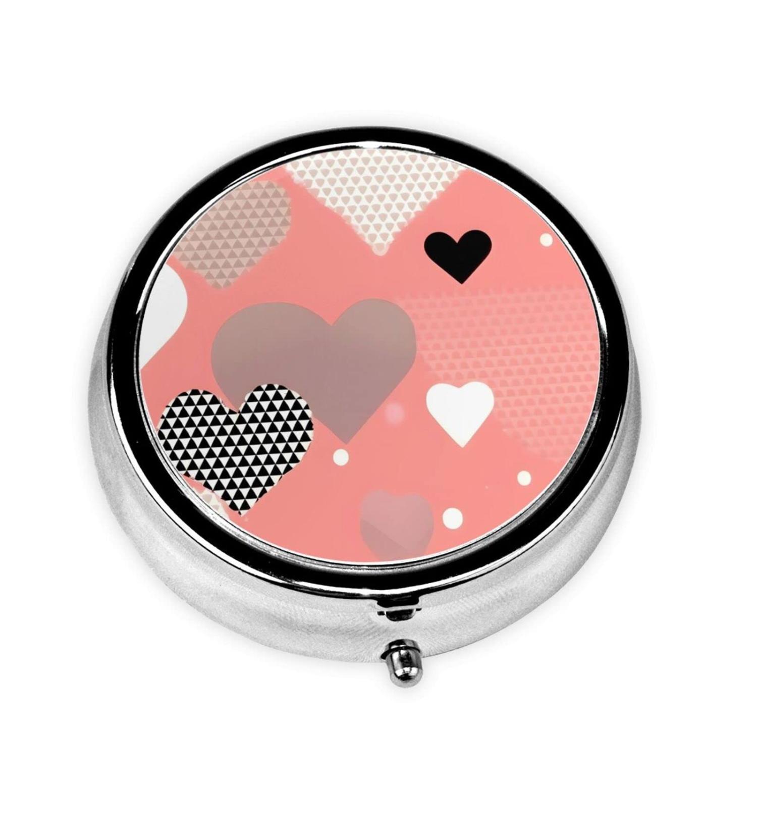 Valentine's Day Round Pill Box Organizer - 3 Compartment Portable Travel Pill Box for Travel Lovers - Buy Online on GoSupps.com