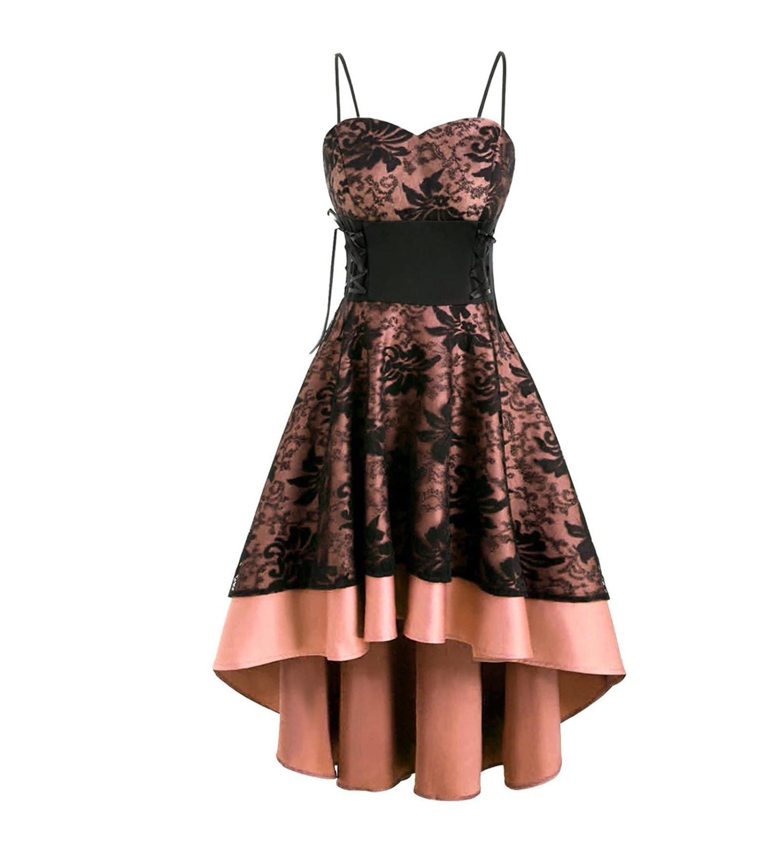 Shop Vintage Floral Party Dress for Women - Tube Top Sling High Waist Irregular Hem - Black - Buy Online on GoSupps.com