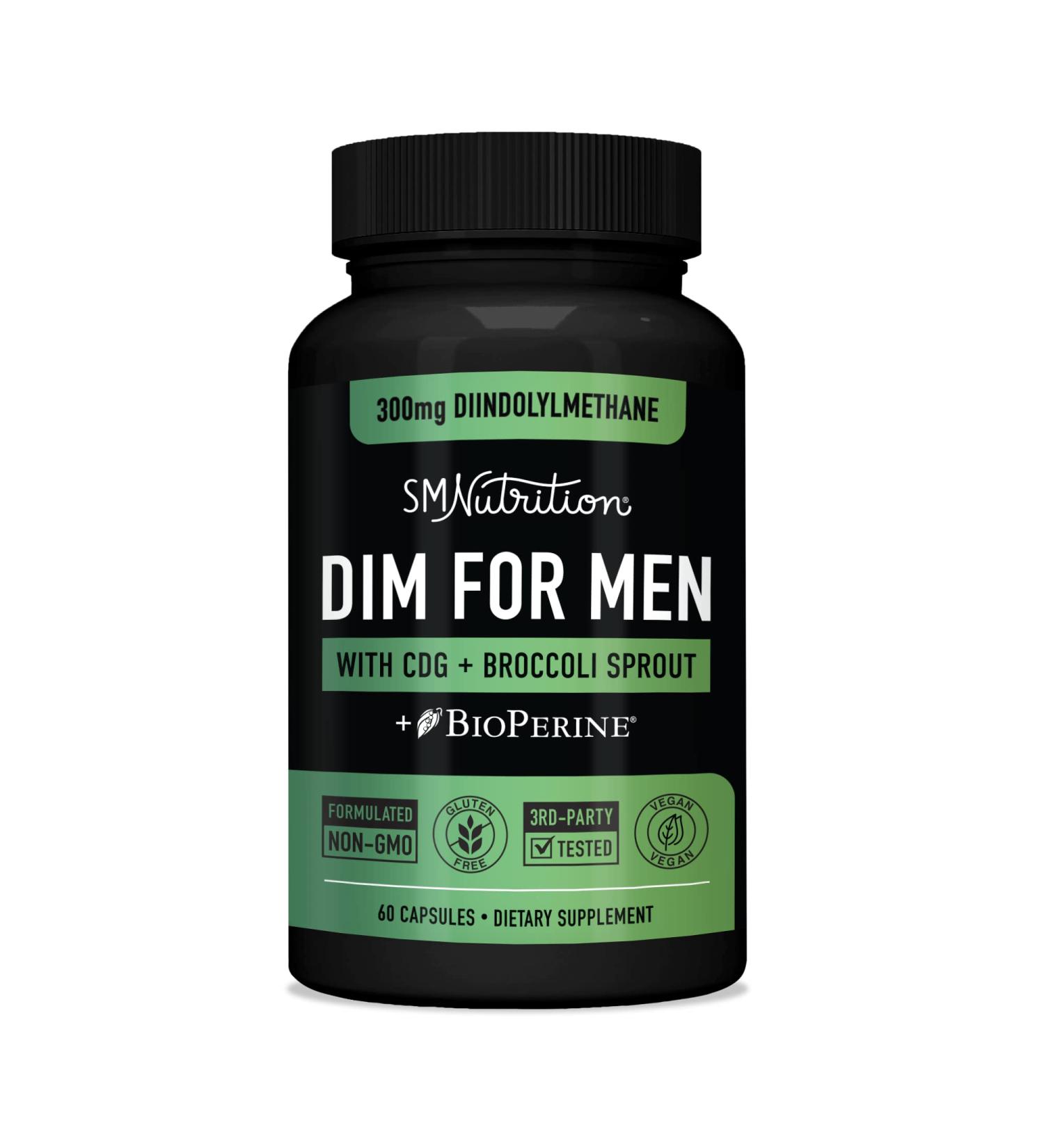 DIM 300mg for Men | Hormone Balance & Fitness Supplement | Estrogen Blocker & Aromatase Inhibitor | With Diindolylmethane, CDG & Sulforaphane | Gluten-Free | 60 Capsules - Buy Online on GoSupps.com
